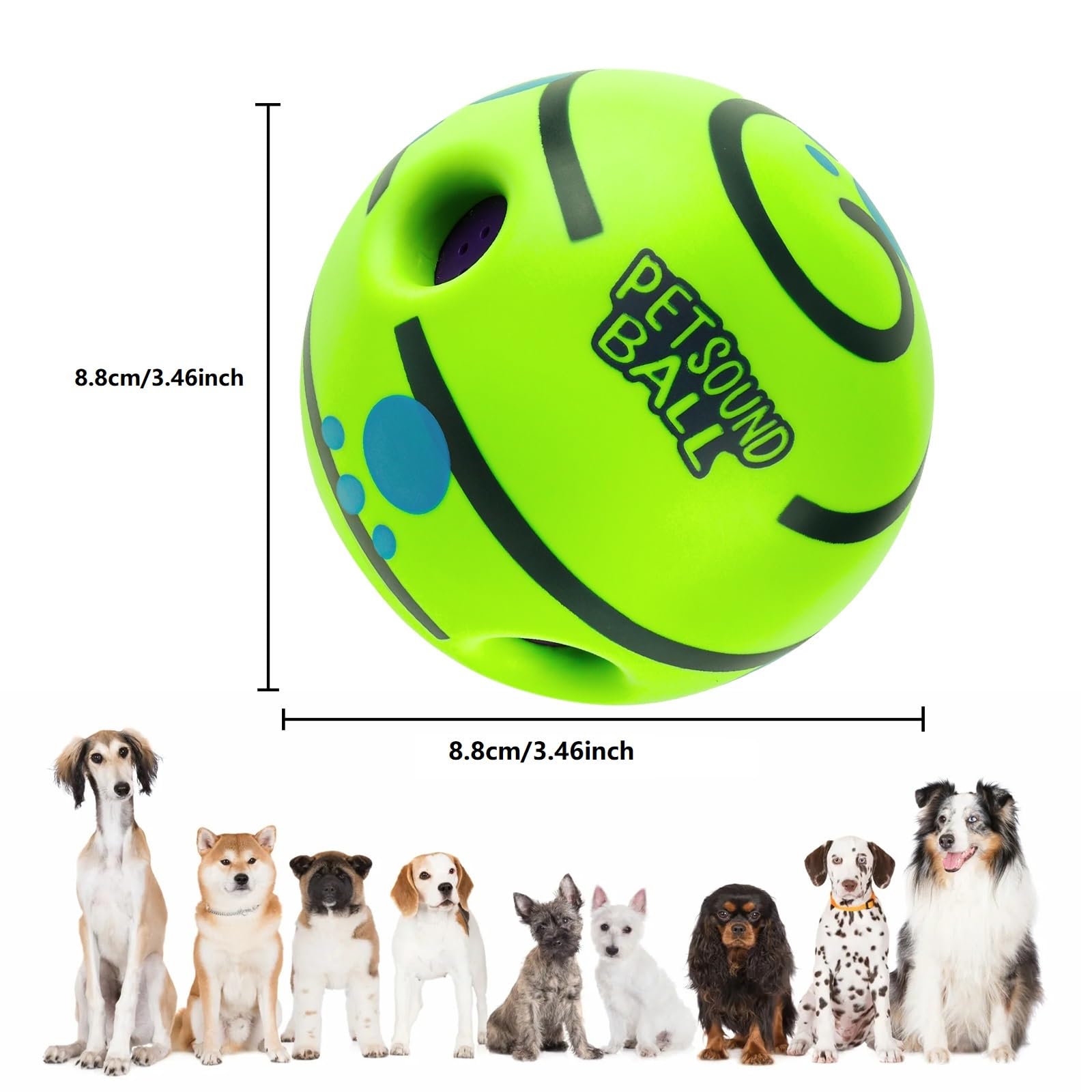 QKURT Giggle Ball for Dogs Indestructible Squeaky Dog Toy, Interactive Pet Balls for Training Boredom and Anxiety Relief (8.8cm) - Image 2