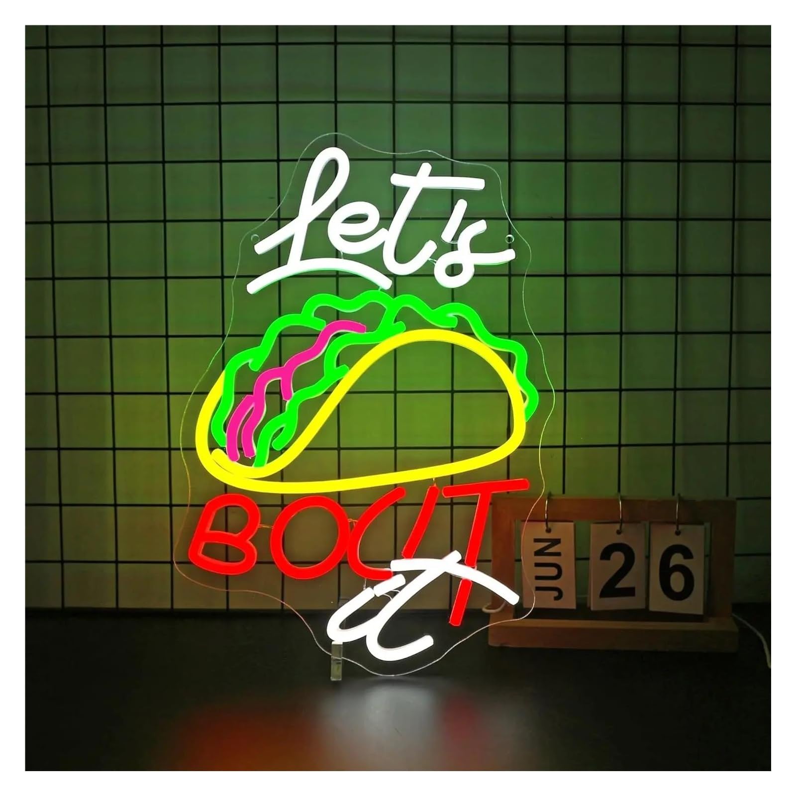 Decoración Lámparas Letrero De Neón Let's Tacos Bout It Con Luz LED Para Negocios, Restaurantes, Clubes, Fiestas, Hogar, Decoración De Pared Regulable Por USB, 46cmx34.5cm