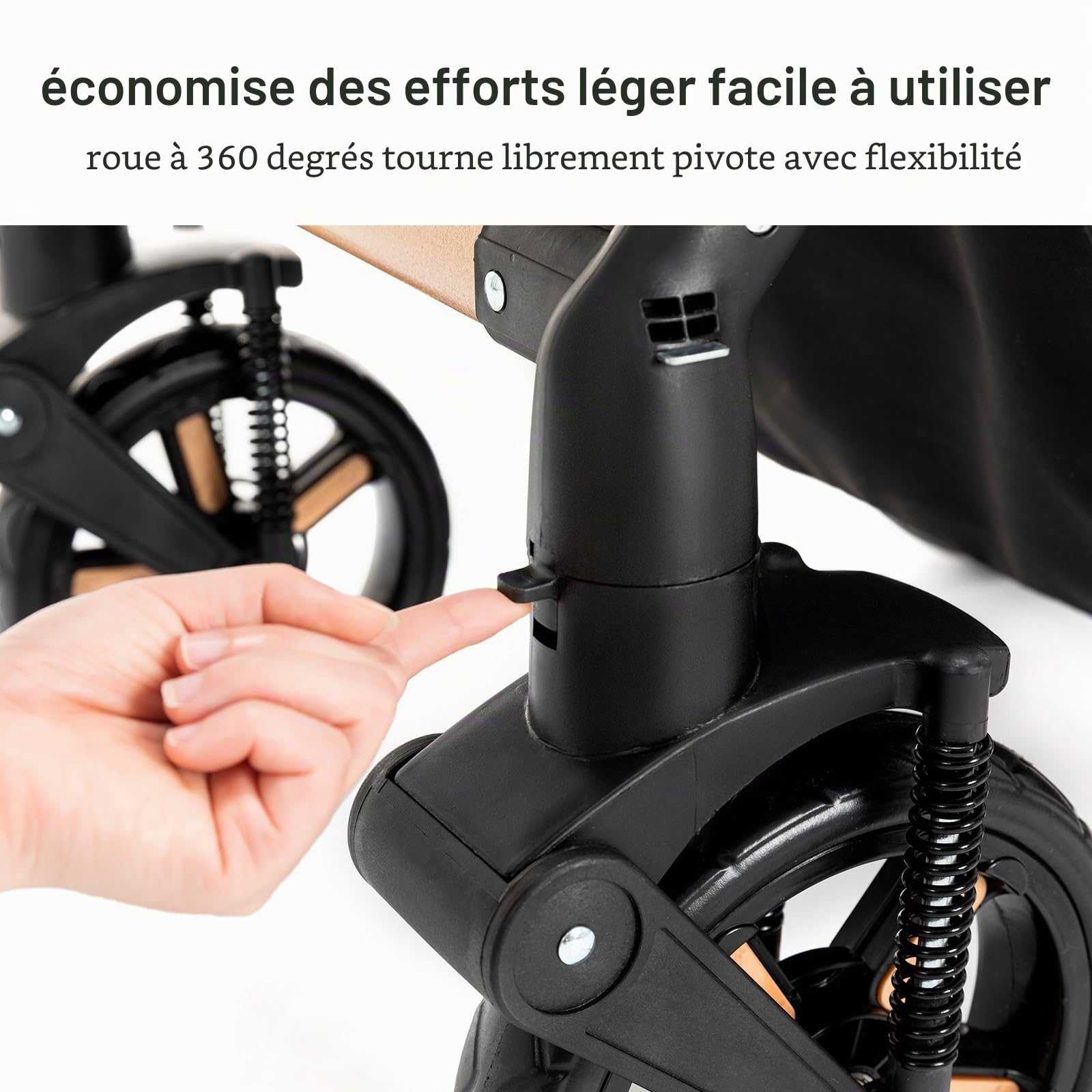 Poussette 3 en 1 Pour Bébé Avec Couffin Réversible, Poussette de Voyage Compacte et Portable,Ensemble de Chariot de Voyage Léger(BLACK)