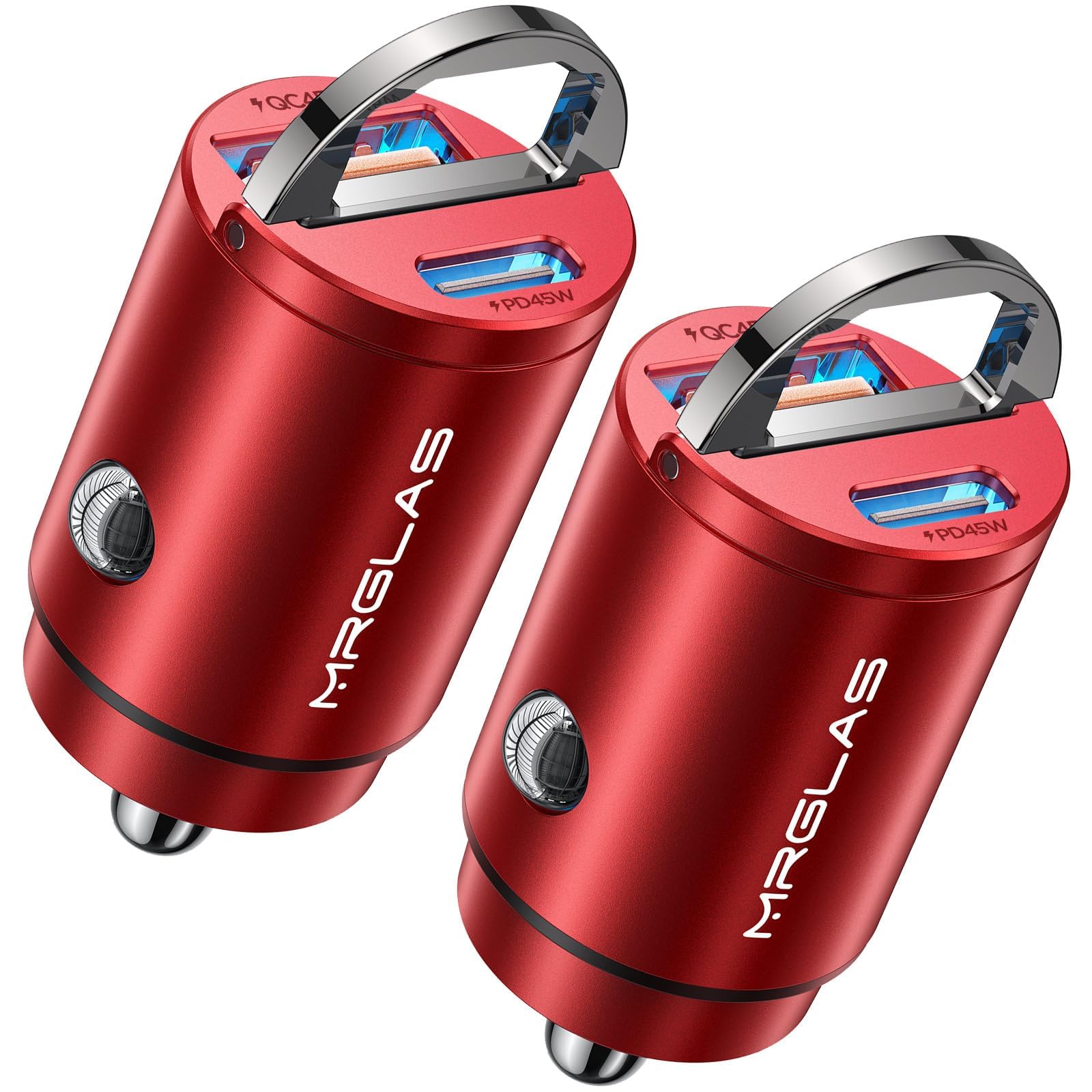 MRGLAS Paquete de 2 cargadores de coche USB C de 90 W, [Super Mini Metal] Cargador de coche Adaptador de carga rápida PD+QC3.0 de doble puerto tipo C, encendedor de cigarrillos de coche, compatible