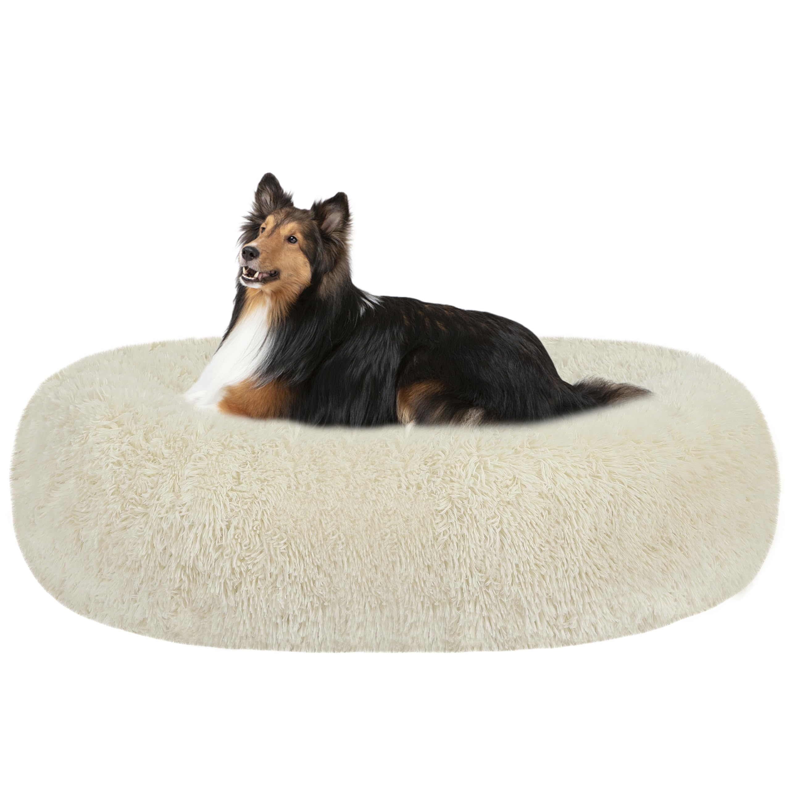 HMTOPE Orthopädisches Hundebett rund Hundekissen Hundesofa Katzenbett Donut Kuscheliges Hundekorb Waschbar, 80 cm Ø, Beige