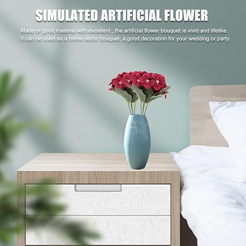 Miniatura 4 de HOMSFOU 2 ramos de flores artificiales rojas, arreglos florales de seda realistas para fiestas, hogar, centros de mesa