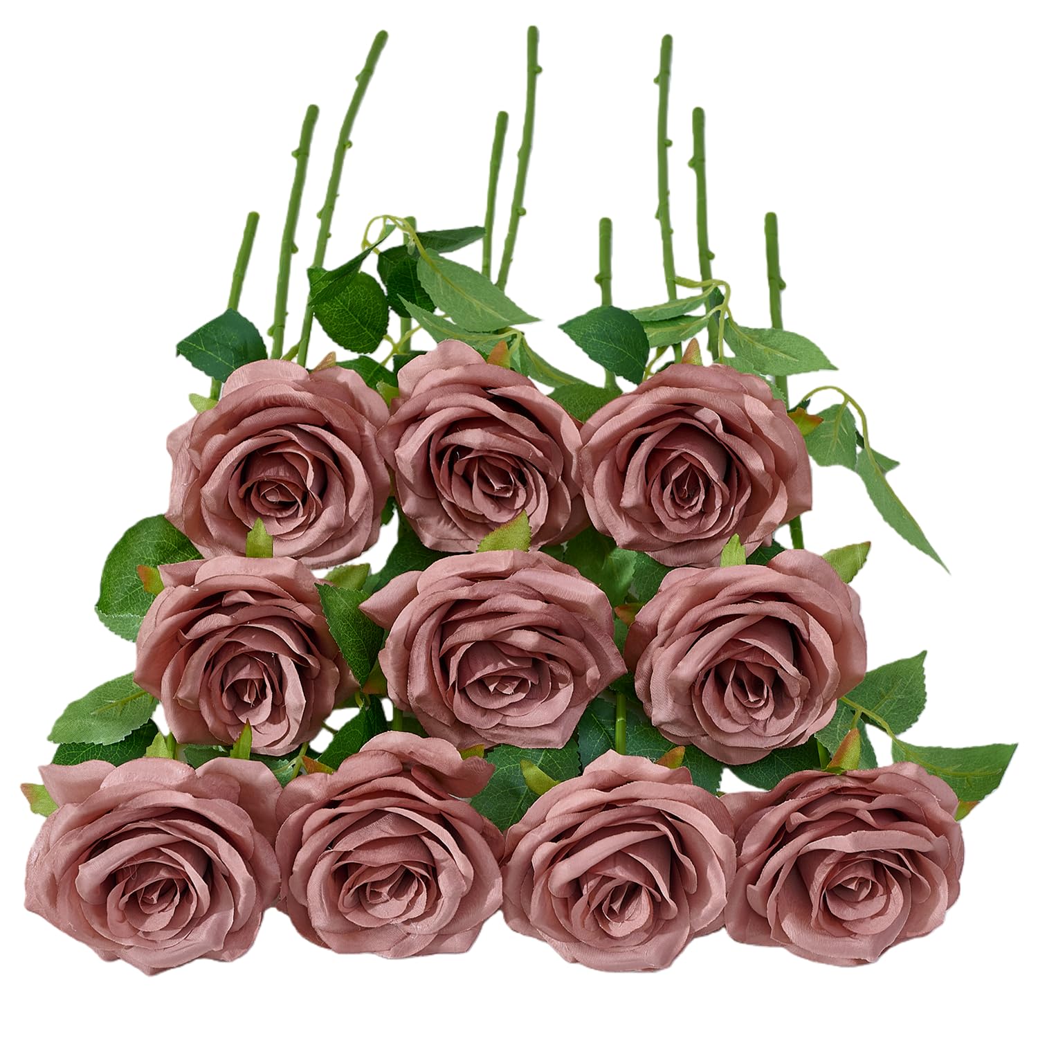 LATRORA 10pcs 10 Pcs Artificial Roses, Dusty Rose Fake Roses Artificial Flowers, with Stemsroses Fake Artificial Dusty Rose Roses Silk Flowers, for Home Garden Party Hotel Office Decor
