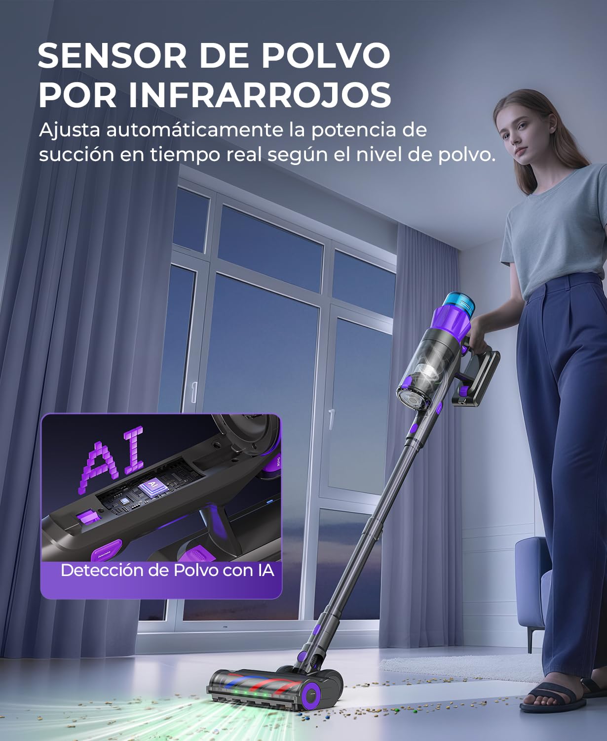 Redkey P9 Pro Aspiradora Sin Cable 68KPa/650W/80 Min, Escoba Aspiradora sin Cable con LED Pantalla, Anti-enredos, Recarga Mural, Aspiradora para Suelos Duros/Alfombras/Pelo Mascotas/Auto