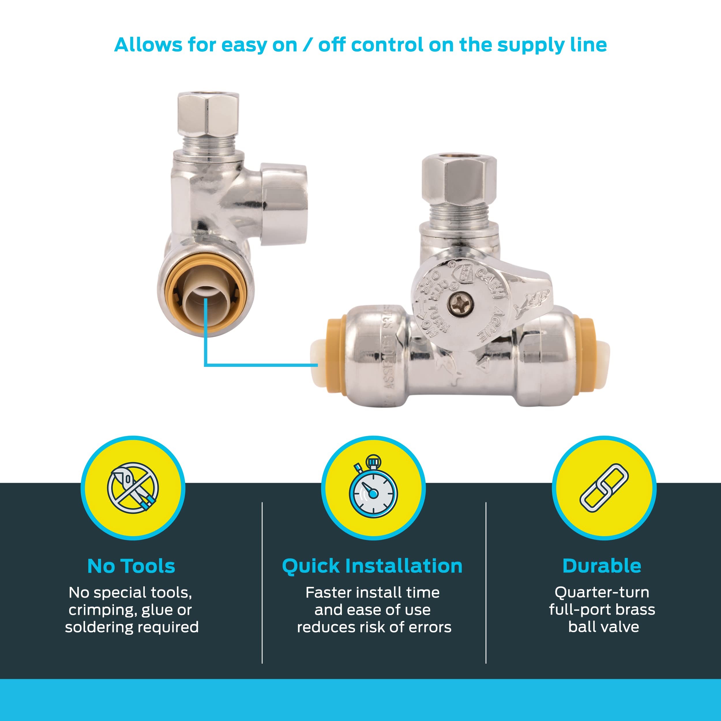 SharkBite 1/2 x 1/2 x 3/8 Inch Compression Tee Stop Valve, Push to Connect Brass Plumbing Fitting, PEX Pipe, Copper, CPVC, PE-RT, HDPE, 24984A