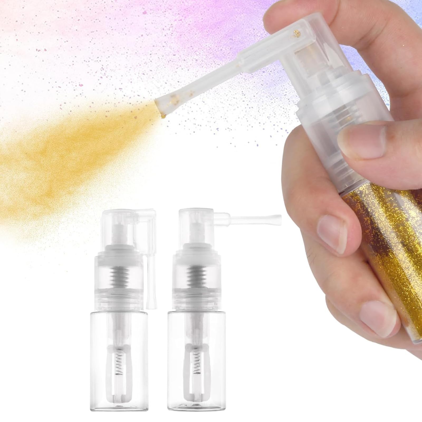 Lote de 2 botellas con pulverizador de polvo con purpurina de 35 ml, para manualidades, pasteles, tejidos, botellas vacías de polvo seco