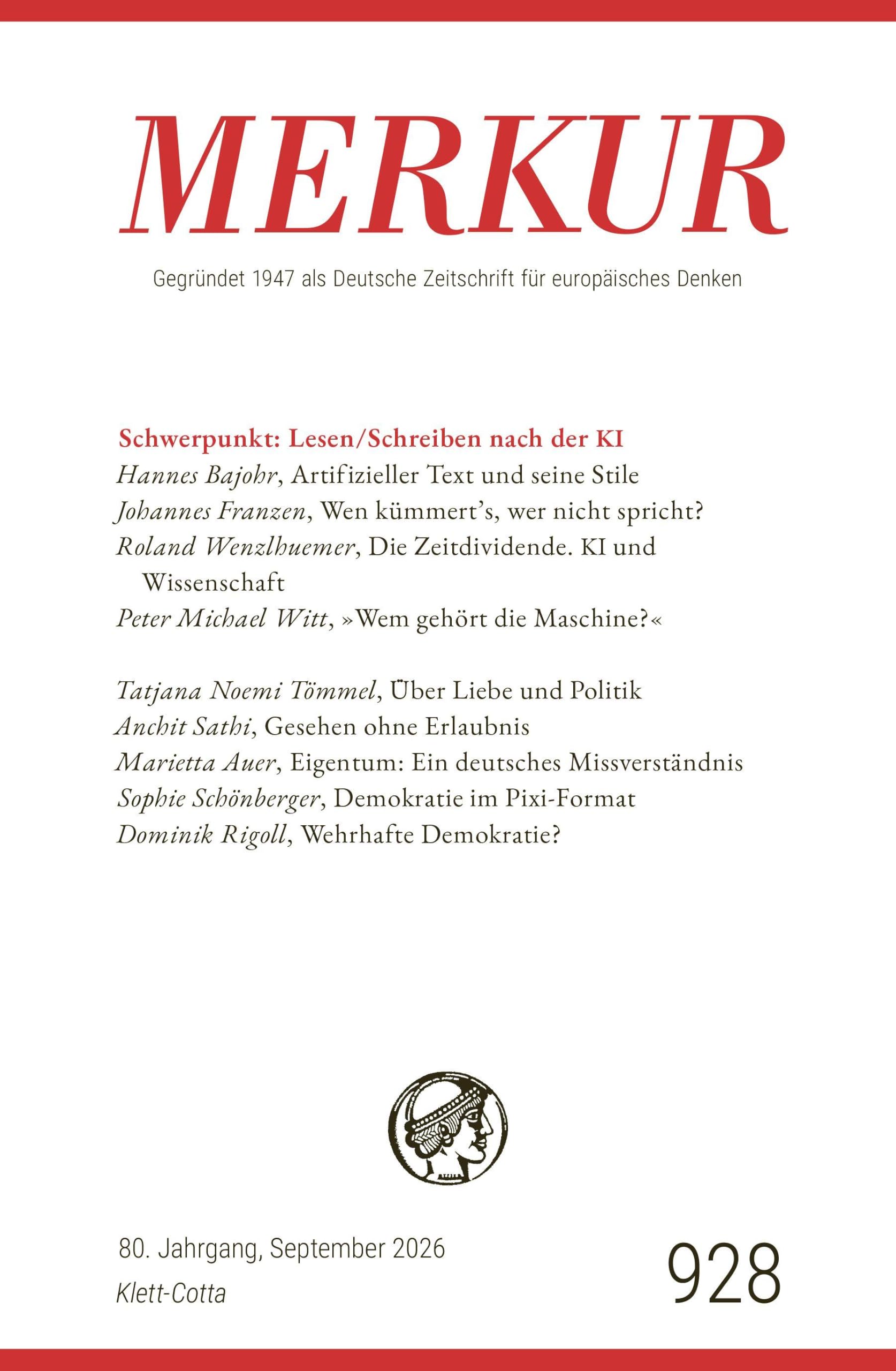 MERKUR 9/2026, Jg.80: Nr. 928, Heft 09, September 2026 (MERKUR: Gegründet 1947 als Deutsche Zeitschrift für europäisches Denken)
