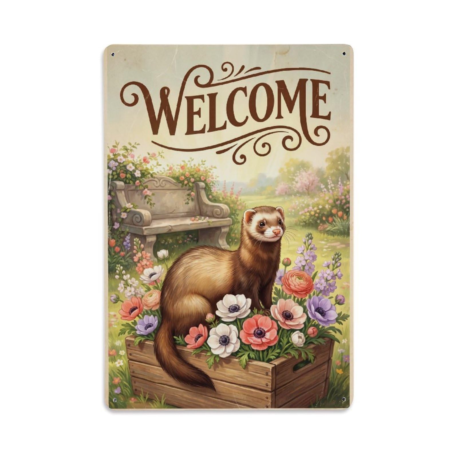 Vintage Welcome Ferret Cozy Corner Metal Tin Sign