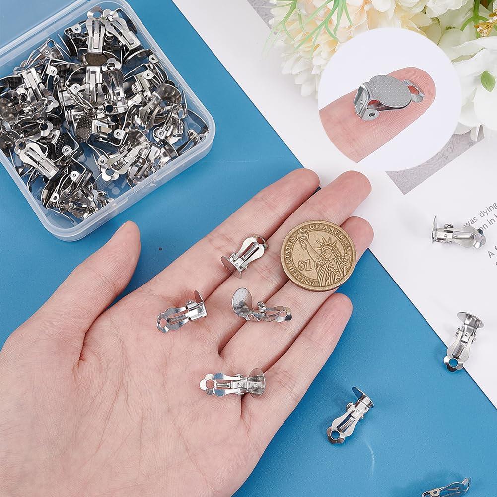 SUNNYCLUE 1 Box 80Pcs Clip on Earring Findings Flat Back Earring Clips 304 Stainless Steel on Converter Non Pierced Components for jewellery Making Accessories DIY Dangle - Image 3