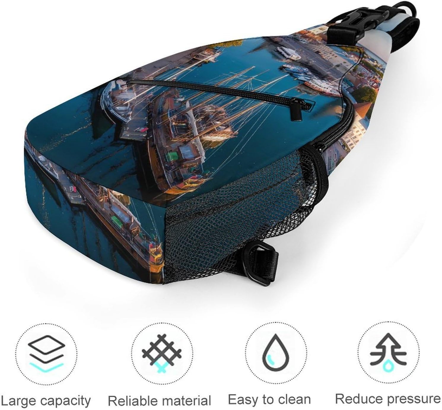 European Harbor Estonia Men Crossbody Sling Backpack Chest Bag | Travel Fanny Pack,Hiking Daypack,Print Shoulder Bags