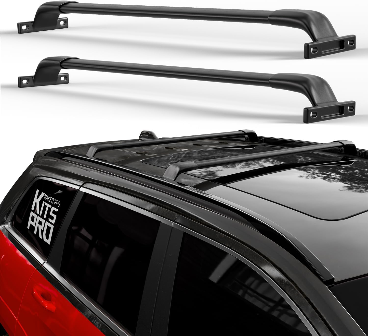 KitsPro 260lb Roof Rack Cross Bars for 2022-2026 Jeep Grand Cherokee, 2021-2026 Grand Cherokee L, Matte Black Heavy Duty Aluminum Cargo Crossbar (ONLY FIT Factory Flushed Side Rails)