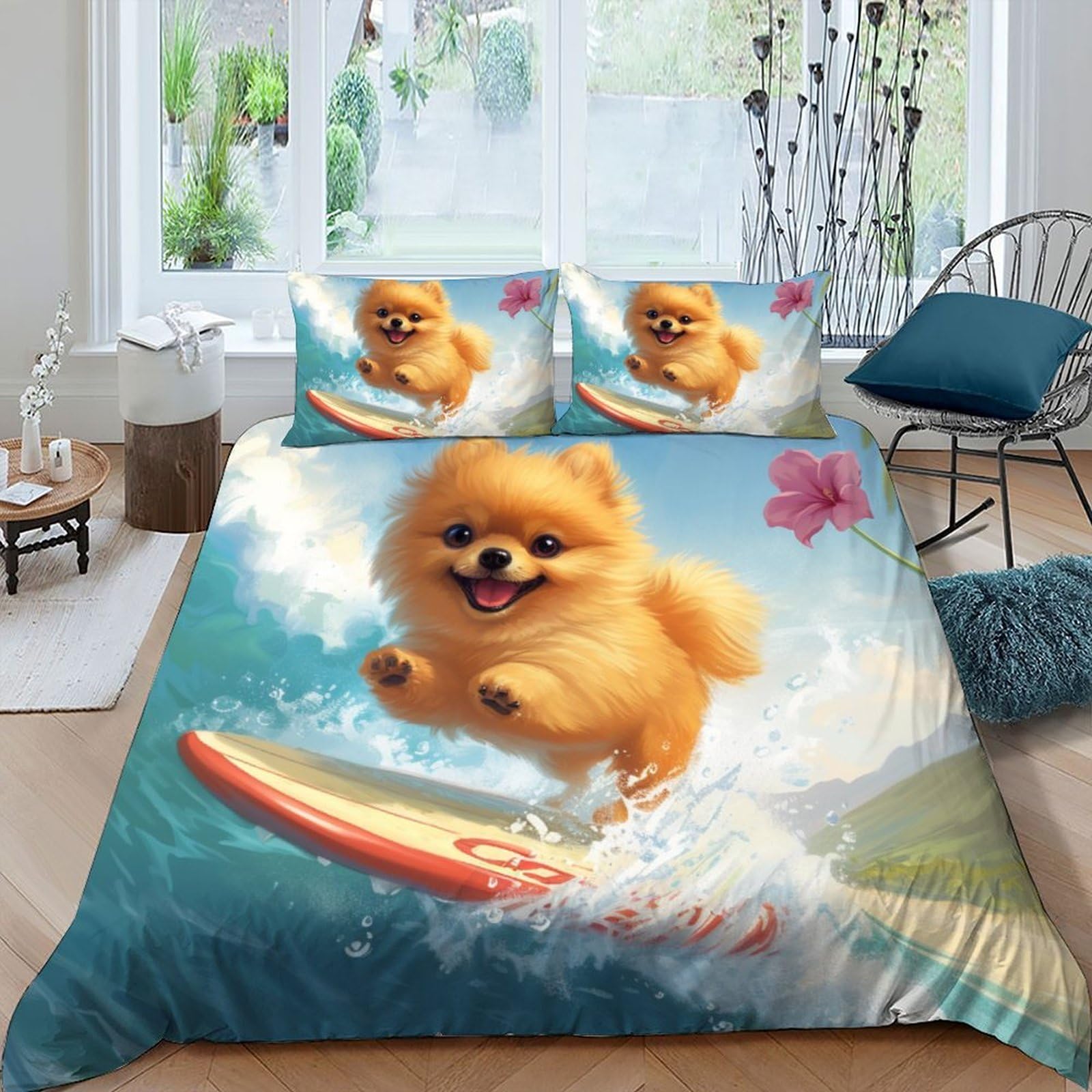Cucciolo Spiaggiade Ropa De Cama 3D Para Niños Adolescentes Niños Hombre 3 Piezas Microfibra 2 Funda De Almohada CremalleraKing（220x240cm）
