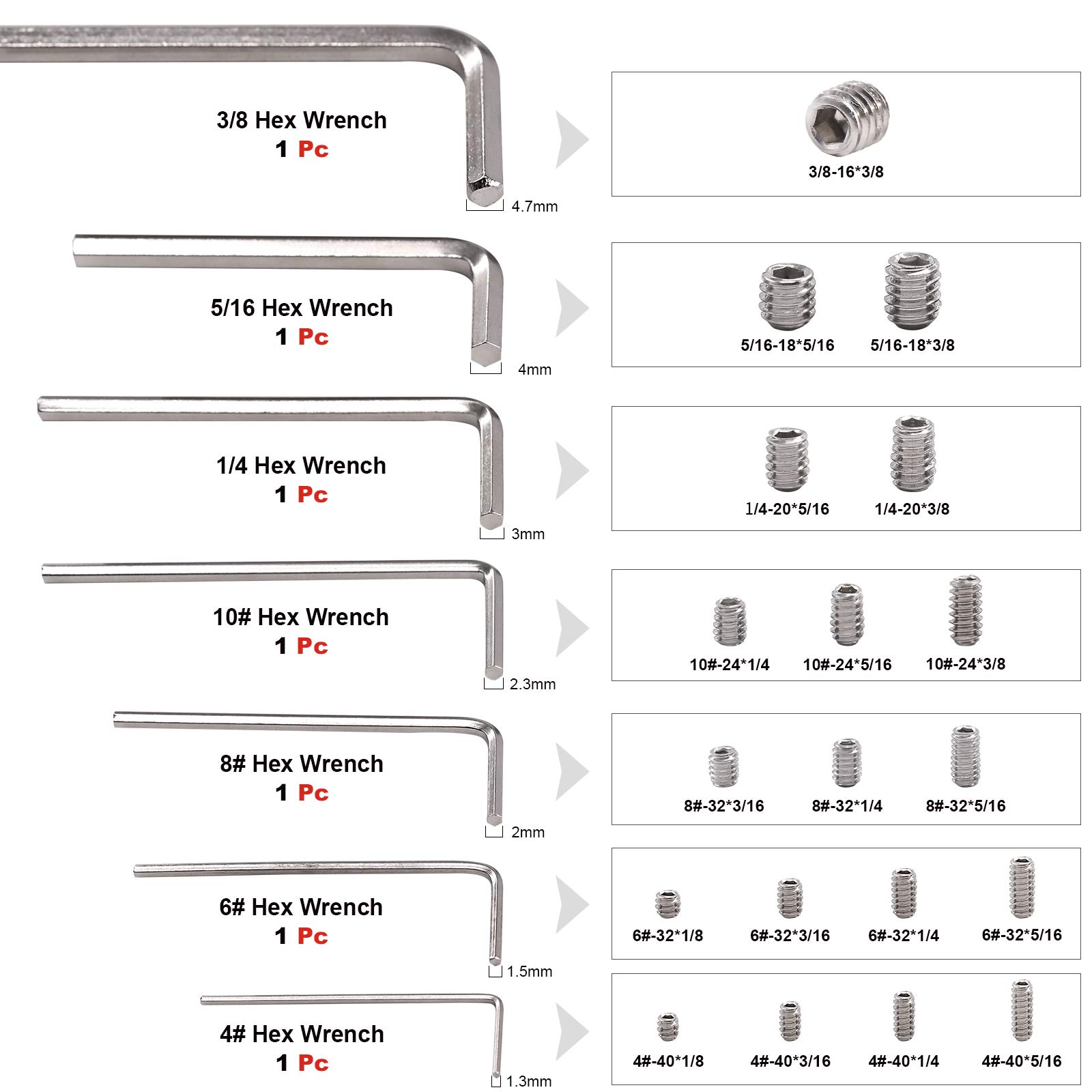 Hilitchi 240Pcs 19Sizes SAE Stainless Allen Head Socket Set