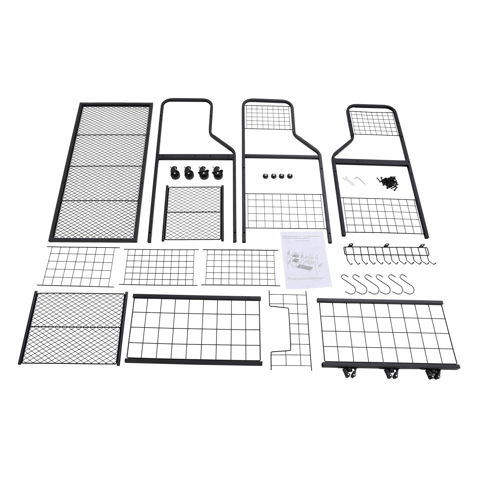 Scaffale per attrezzi da giardino, 36 scomparti, 12 ganci, in acciaio al carbonio, con ruote, portata 40 kg, per giardino, garage, capanno, 91,95 x 41,91 x 94 cm, colore nero