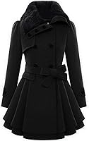 Zeagoo Women's Faux Fur Lapel Double-Breasted Pea Coat - Thick Warm Winter Trench Jacket S-2XL