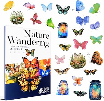 Transparent Butterflies Fairy Sticker Book for Journaling, 20 Sheets Pre-Cut PET Stickers for Junk Journal Supplies, Scrapbooking, Collage, Card Making, Resin Craft Decoration