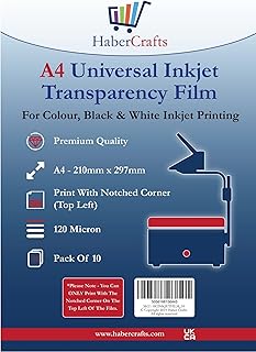 Universal Inkjet Transparency Film A4 Clear OHP Sheets Ink Jet Printer Acetate Film Overhead Projector Film Tracing Graphic Design Transparency Paper Printable Sheets Fast Dry 120 Micron (10 Sheets)