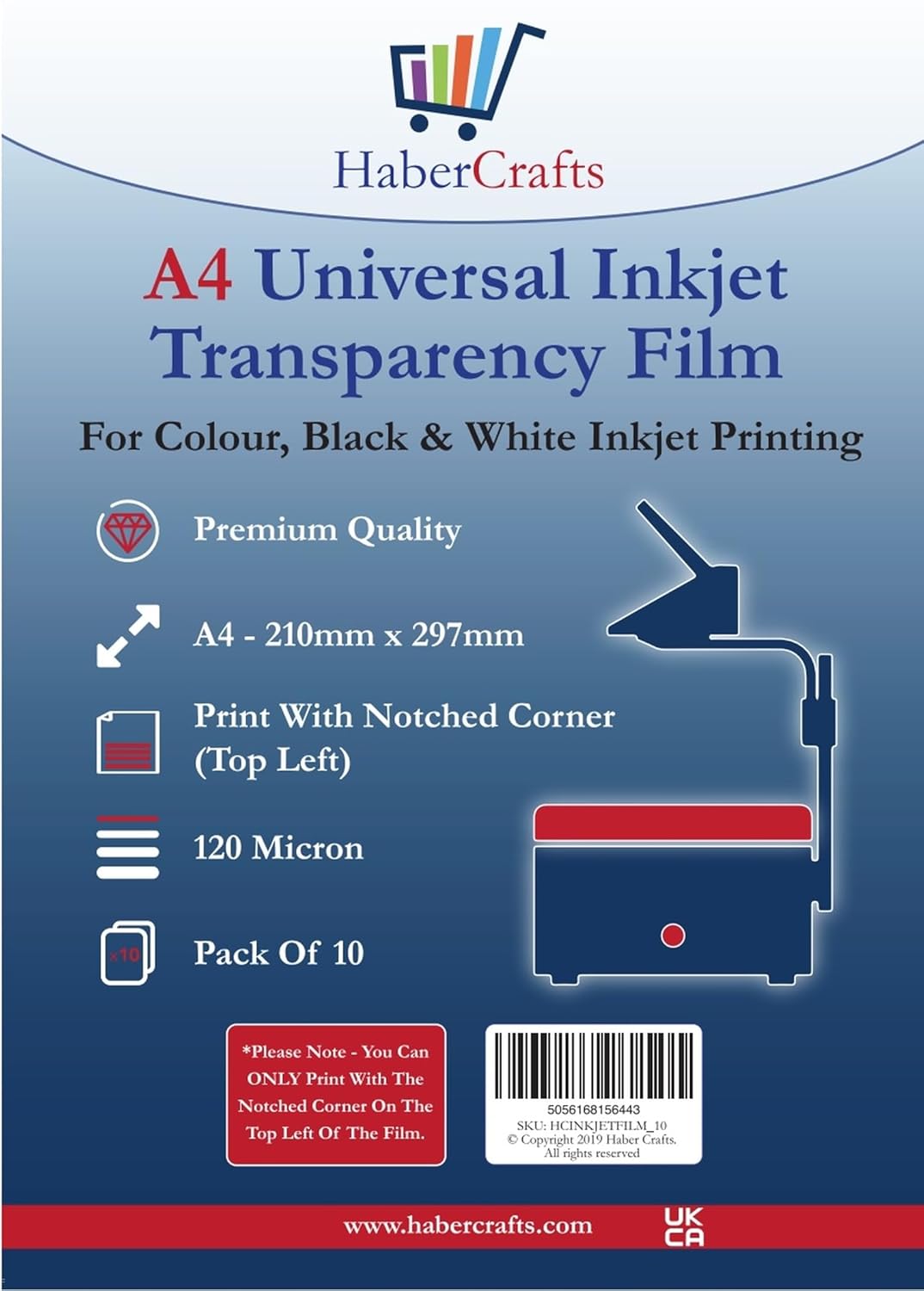 Habercrafts Universal Inkjet Transparency Film A4 Clear OHP Sheets for Ink Jet Printers – Acetate Overhead Projector Film for Tracing and Graphic Design – Fast Dry 120 Micron 10 Printable Sheets
