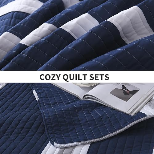 Vista 76 de PERHOM Juego de edredón tamaño Queen – Juego de ropa de cama 100% algodón, colcha ligera reversible de retazos florales para cama Queen, gris Gris