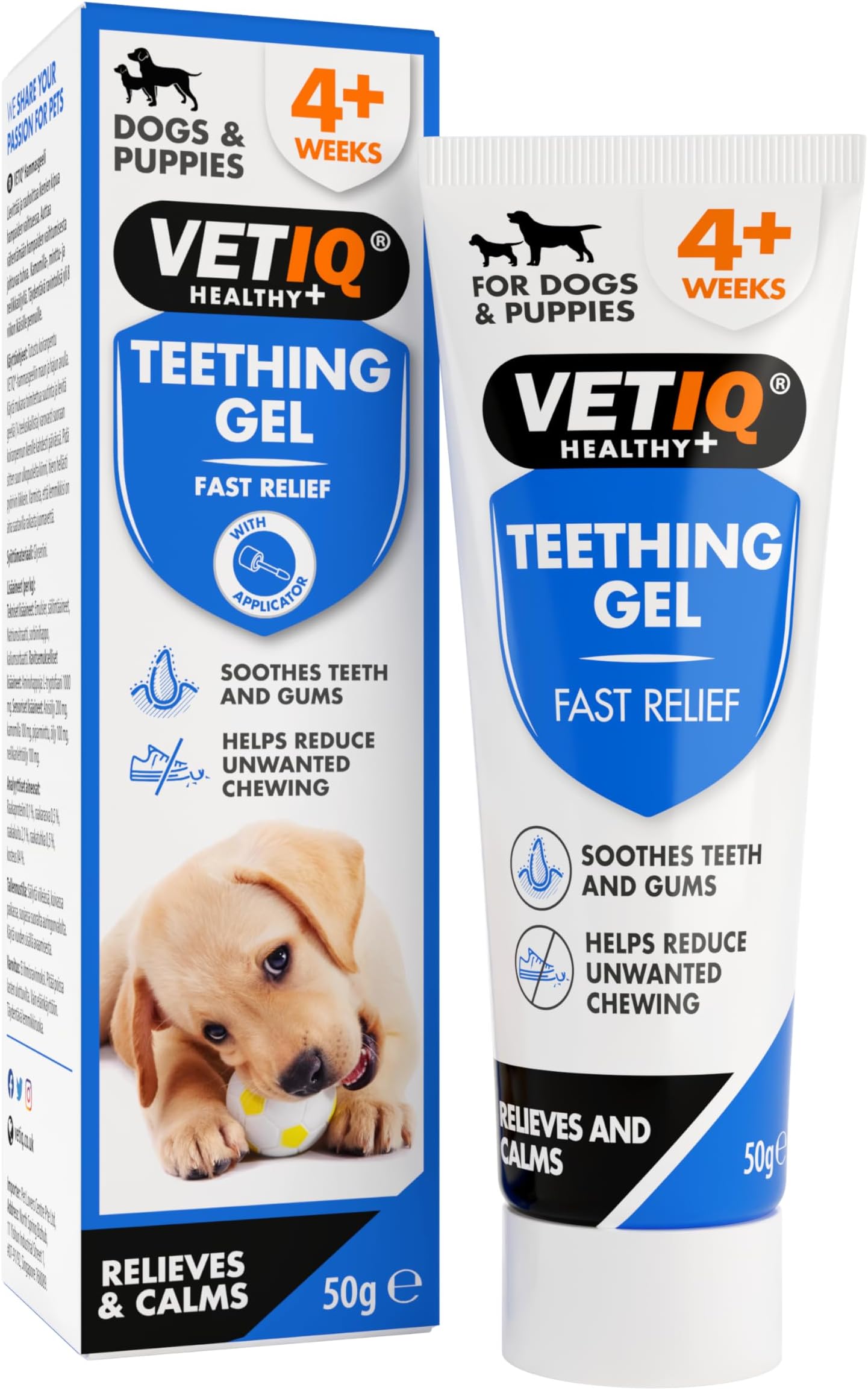 VETIQ Teething Gel for Dogs and Puppies, Fast Relief with Applicator, Soothes Teeth and Gums, 50g