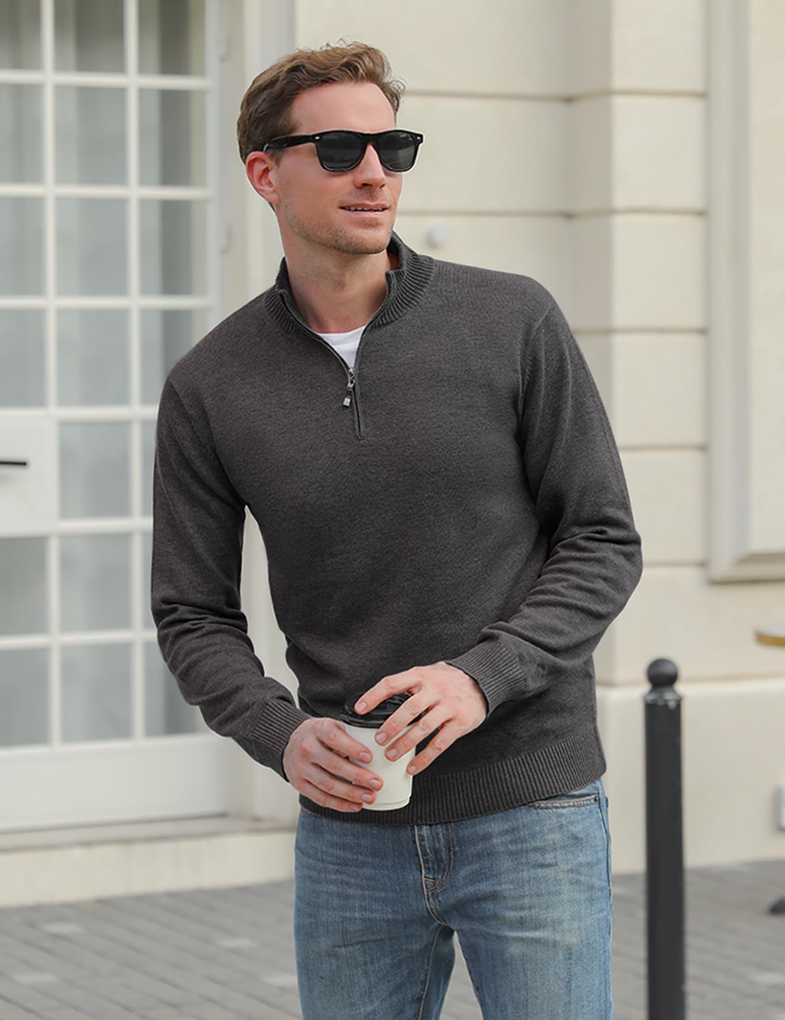 iClosam Pull Zippé Homme Pull Homme Hiver Chaud Col Roulé Pullover à Manches Longues Tricoté en Maille Coton Classique