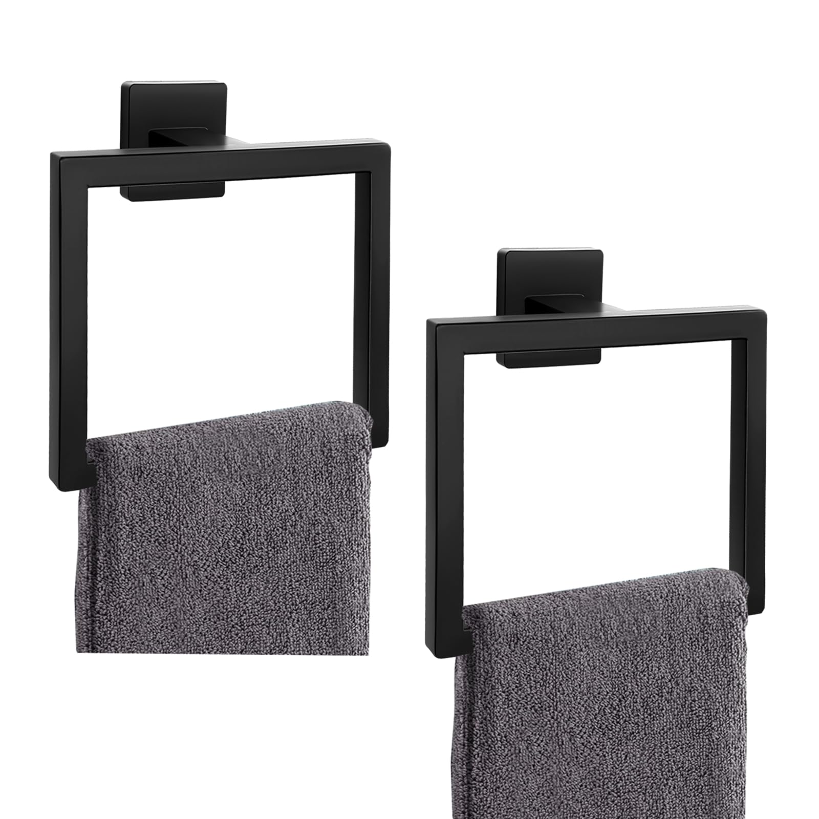 2-piece matte black square towel ringmodern hand towel holder for bathroomstainless steel towel hangers wall-mounted bathroom accessories