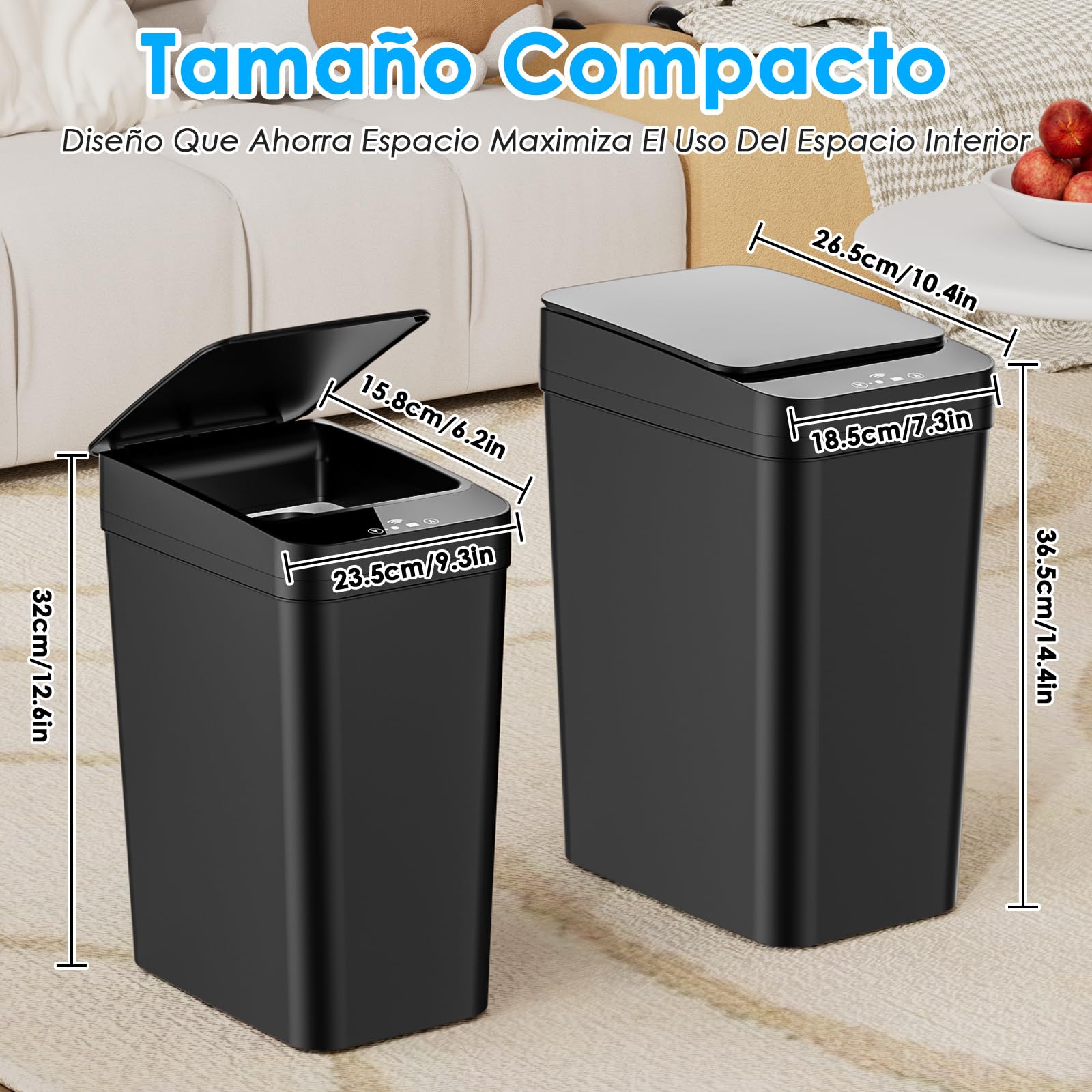 Dreamhigh Cubo Basura Automático Set De 2, Papelera Inteligente De 15L Y 12L Con Tapa Automática Y 3 Modos, Silenciosa E Impermeable Para Cocina, Baño, Oficina, Cubo Basura Baño Con Sensor