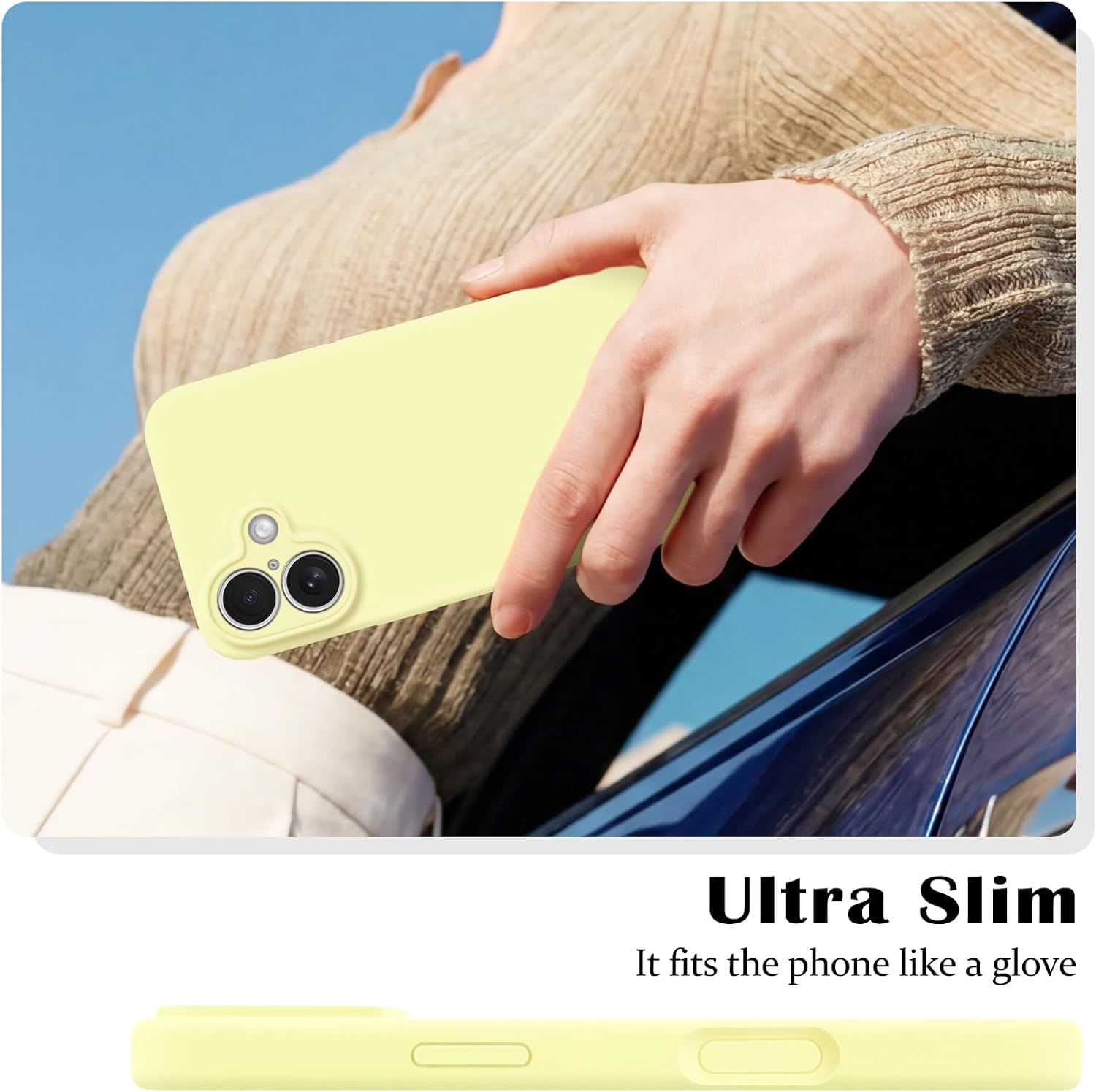  for iPhone 17 Case with Camera Control Button, Cute Yellow Liquid Silicone Case for Women Girls Men Anti-Scratch Lining Shockproof Bumper Camera Protection Cover for iPhone 17 thumbnail