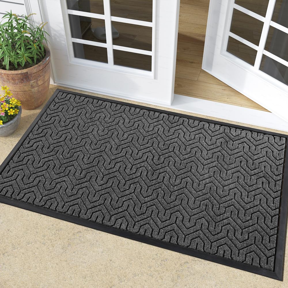 Yimobra Door Mat, All-Season Heavy Duty Doormat for Front Door Entrance, Non Slip Outside Mats for Home Entryway Floor, Low-Profile, Easy Clean, Garden and Patio, 36"x24", Mix Grey
