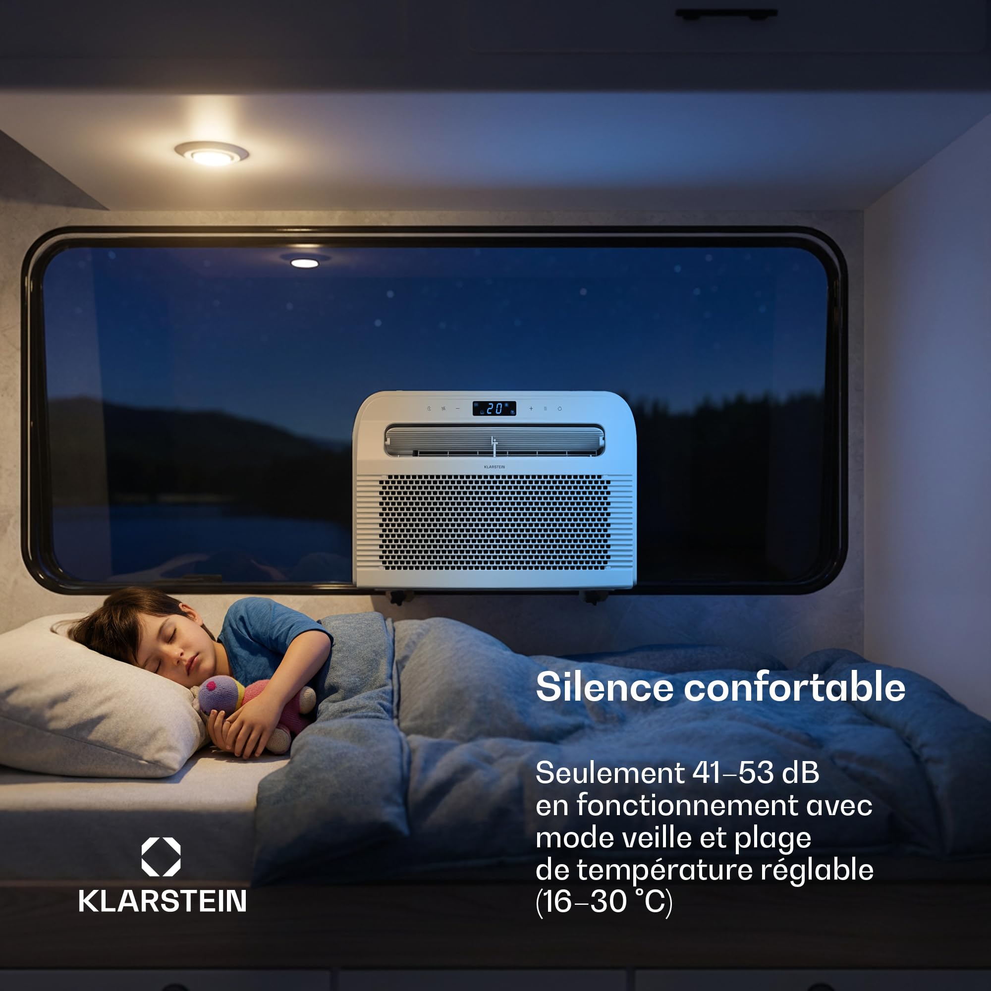 Klarstein Chillavan Climatiseur Mobile – 5,000 BTU, Pour Pièces Jusqu'à 20 m², 3-en-1 Refroidissement, Déshumidificateur & Ventilateur, Classe Énergétique A, Commande App & LED, Silencieux 53 dB