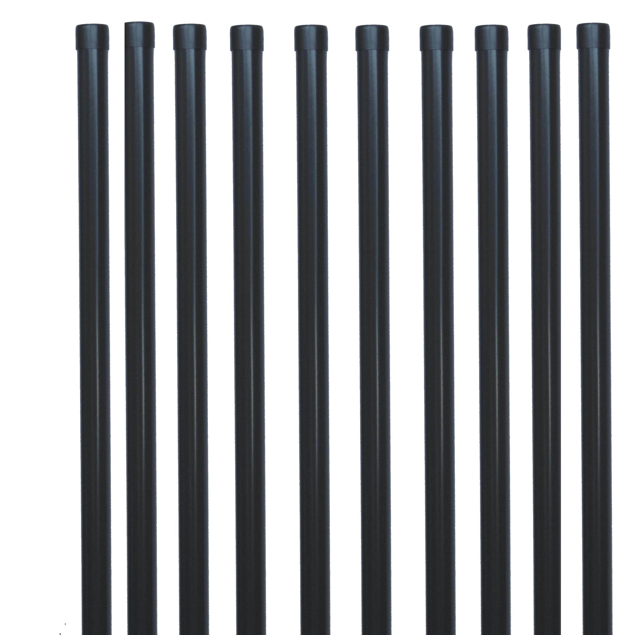 10x Metall Zaunpfosten Ø 34 mm 2000 mm – Gartenzaun Pfosten Grau RAL 7016 – Zaunpfahl Set für 1,7–1,8 m Schweißgitterzaun – Pulverbeschichtet inkl. Kunststoffkappe