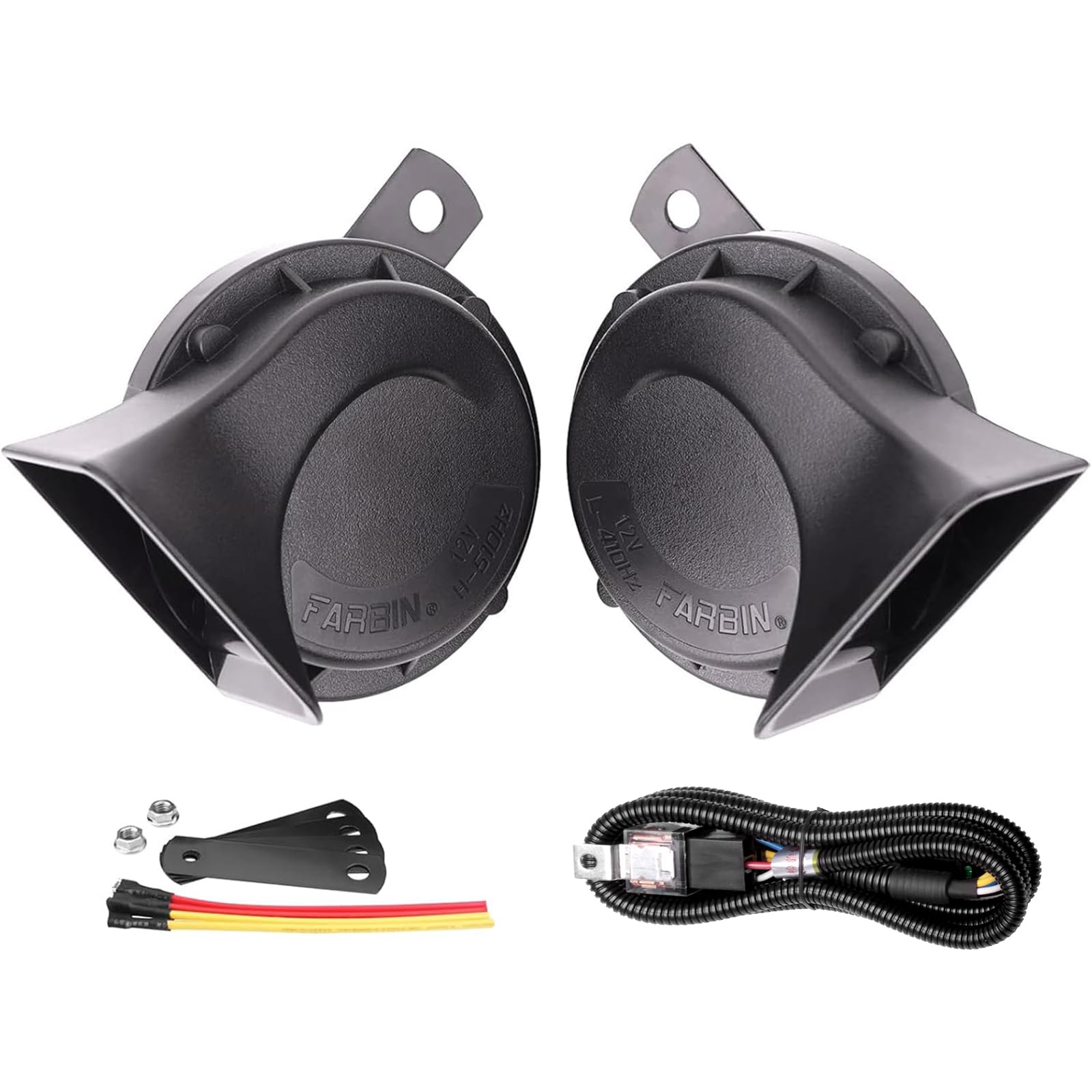 AOLIHAN Dual Snail Horns 130dB Loud Sound,High/Low Tone 12v Universal Electric Horn,Train Horn for Motorcycle with Relay,Black Waterproof Horns Kit for Car/Pickup/RV/SUV/MPV/Van/Boat/Moto/E-bike