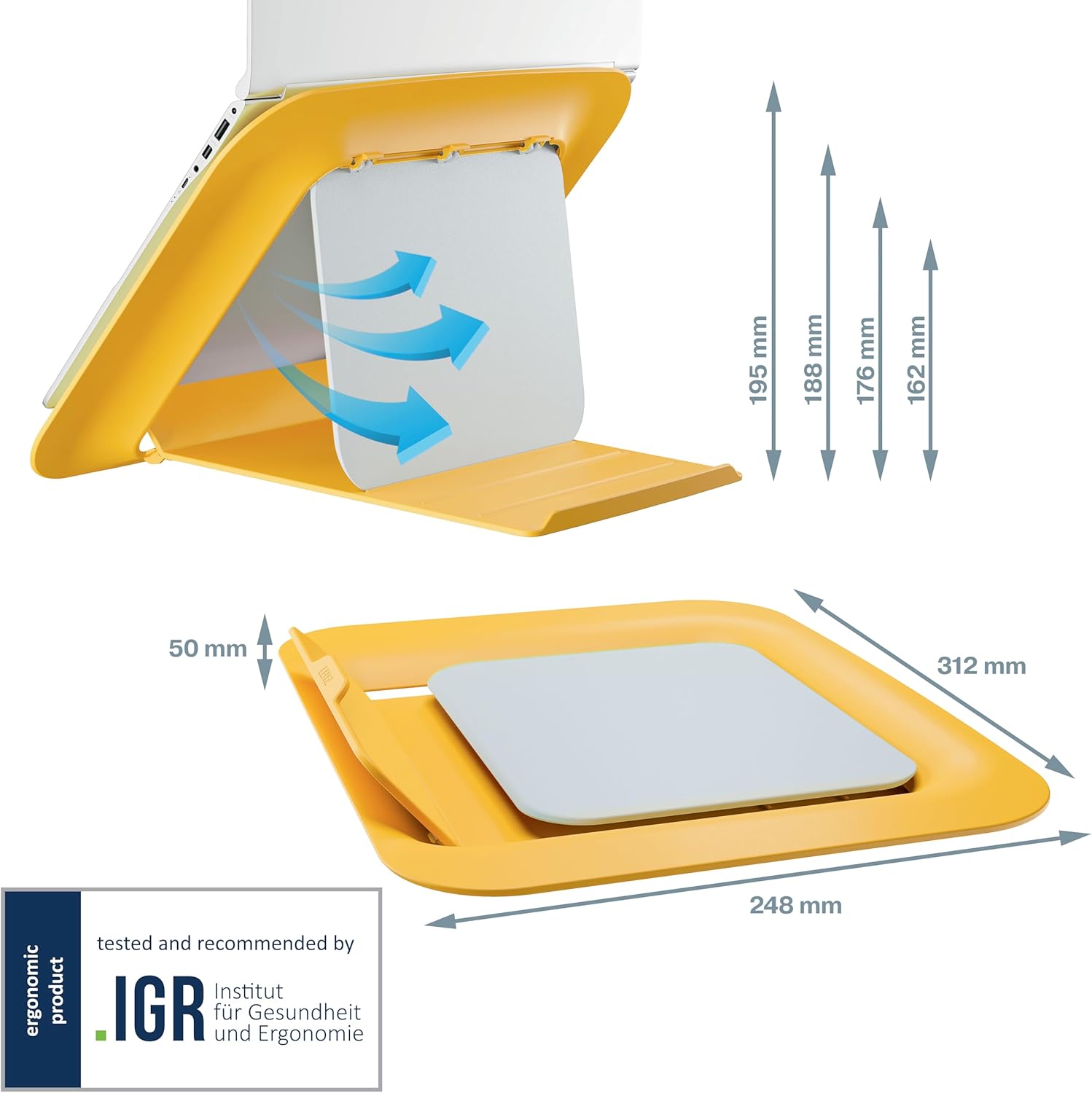 L: Ergo Cosy Adjustable Laptop Stand, Warm Yellow