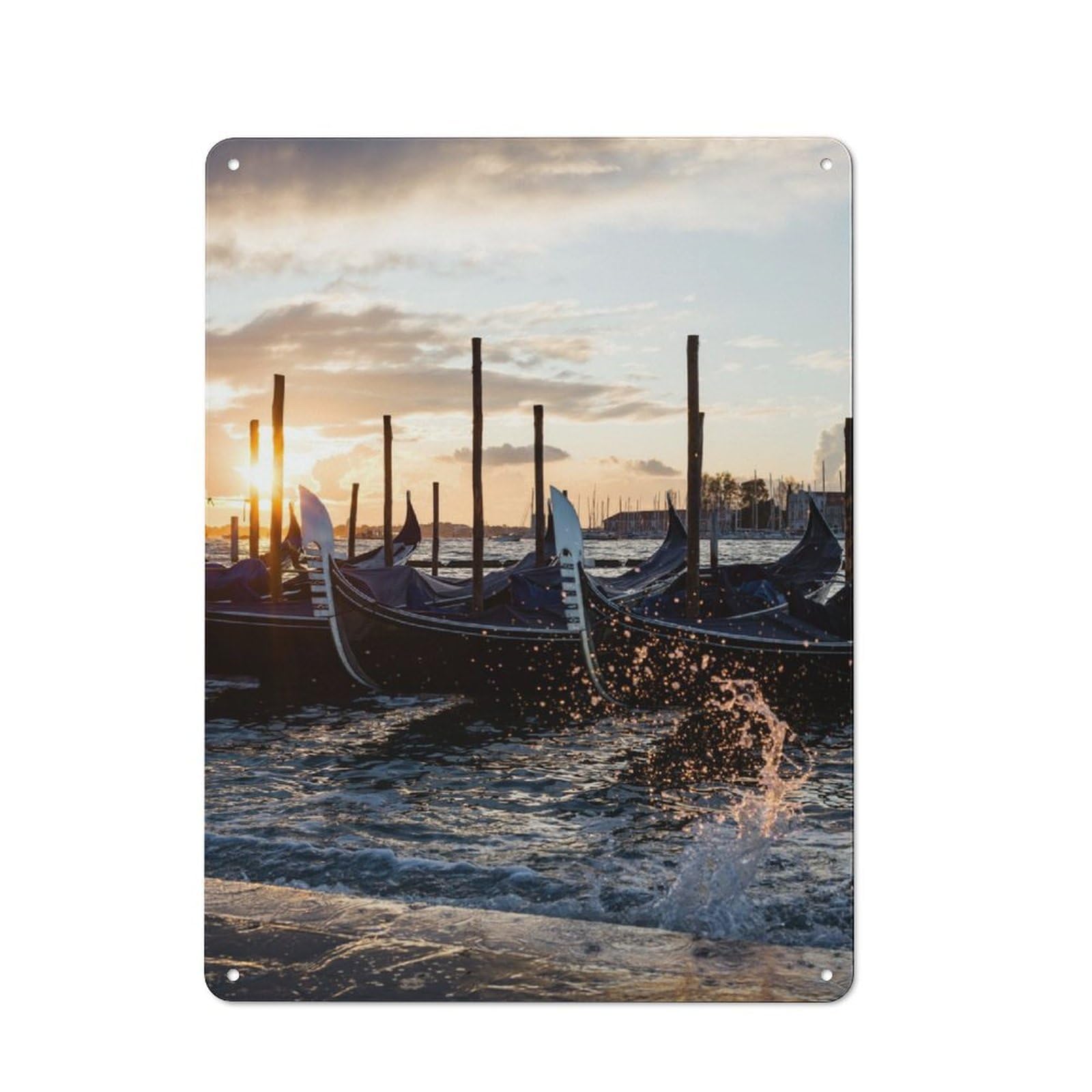 Junmoney Gondolas Sunrise Venice Metal Plaque 40X30cm With For Pub Or Café, Rustic Decor, For Garage, Workshop And Man Cave Decoration
