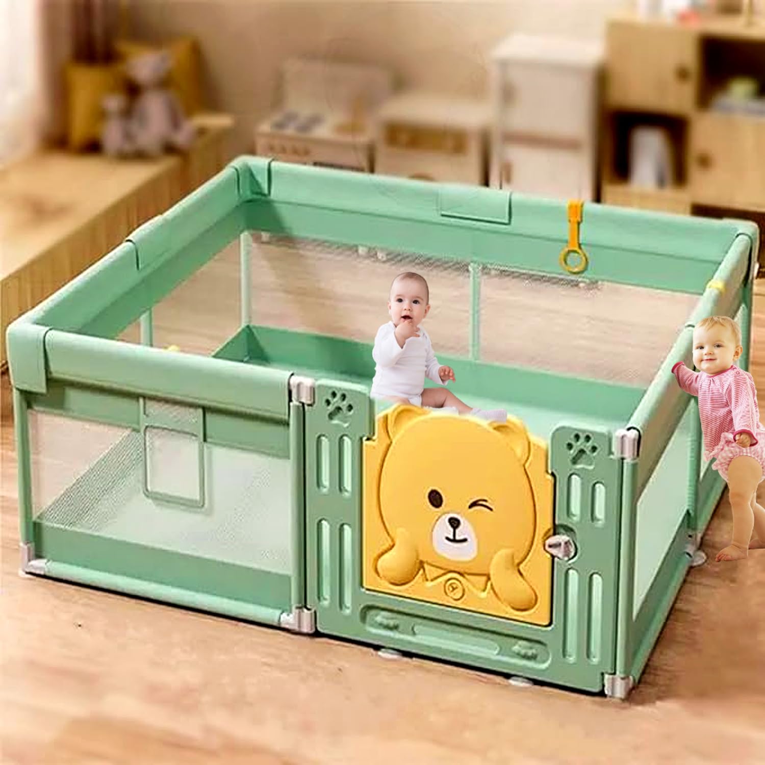 Large 180x200 cm Playpen for Babies Upto 5 year Kids Play Yard Playpen Baby with Balls Baby Playard for Baby Play Area Toddlers Indoor Setup, baby Playard Playpen Baby Fence Portable Baby Activity area, play area Indoor setup Activity upto 5 years(Green)