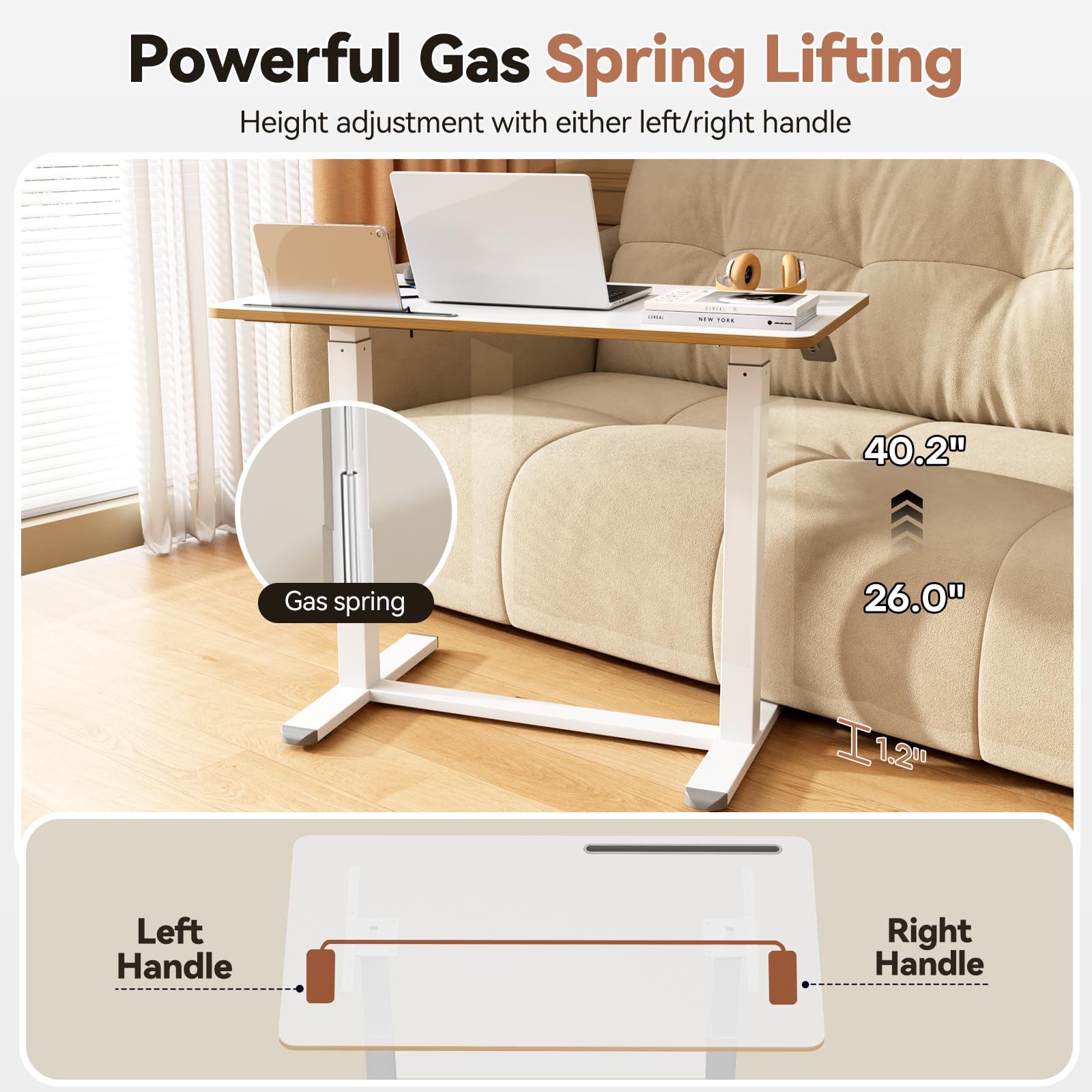 Mobile Standing Desk 35inch Small Rolling Table with Drawer Height Adjustable Sit Stand Workstation White Portable Laptop Cart — view 5