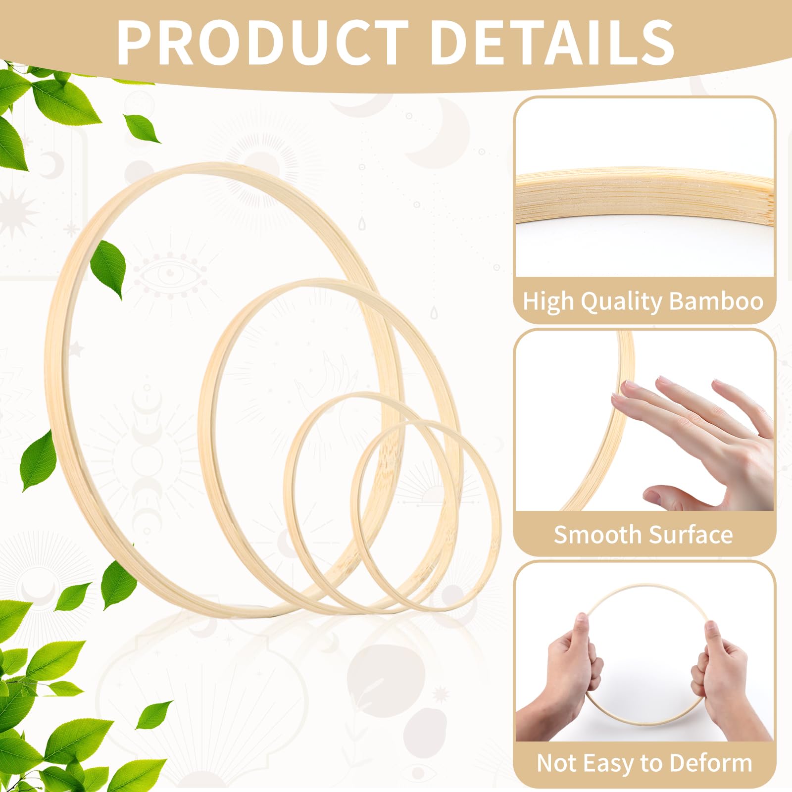 16Pcs Bamboo Wooden Wreath Rings, 4 Sizes Wooden Hoops Rings, Large Bamboo Hoops for Crafts Floral Round Wreath Hoop - Image 3