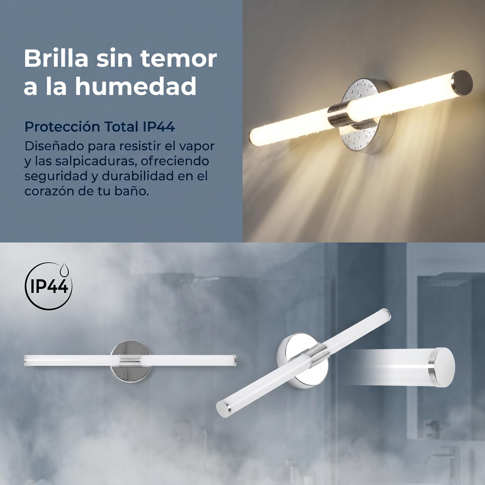 BARCELONA LED Aplique LED Baño Tubular 8W 720lm 60cm Cromo IP44 | Aplique LED 60cm, 8W 720lm, cromo, IP44 baño, luz neutra 4000K, aluminio resistente, instalación mural fácil