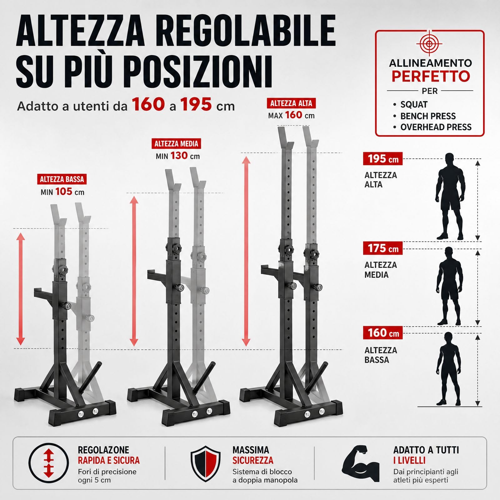 Rack Palestra Regolabile per Bilanciere, Squat Rack Acciaio con Supporti Altezza Regolabile, Porta Pesi Casa
