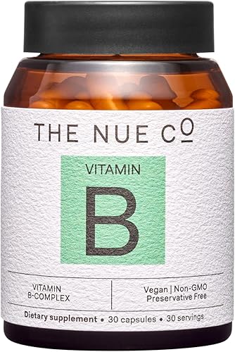 The Nue Co. Complejo de vitamina B - Apoya la energía, la piel, el cabello, sin OMG, vegano, sin gluten, sin azúcar, 30 cápsulas