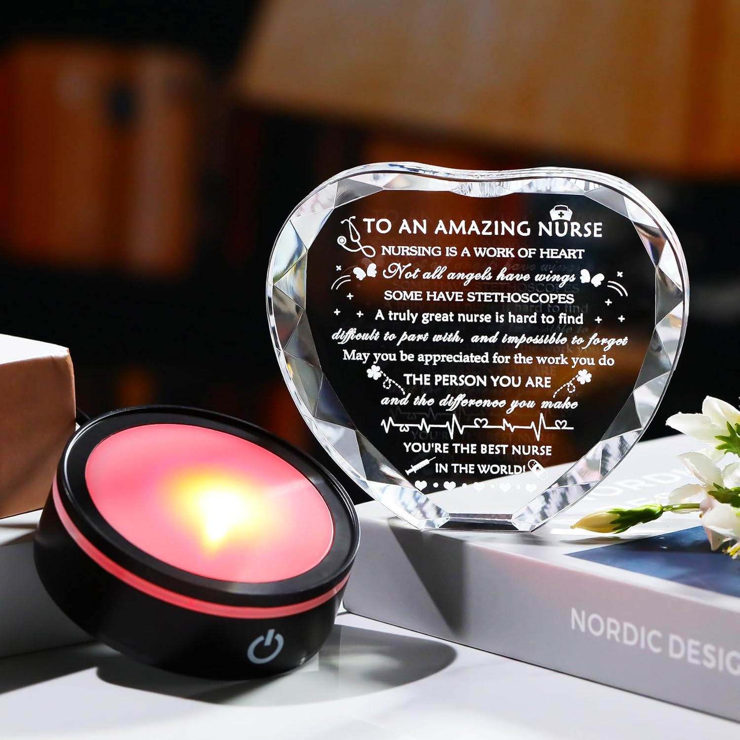 YWHL Nurse Gifts for Women with Light Base, Nurses Week Appreciation Gifts, Crystal Heart Present for Practitioner Female Nurse, Nursing School Students on Nurses Day Christmas Graduation Retirement