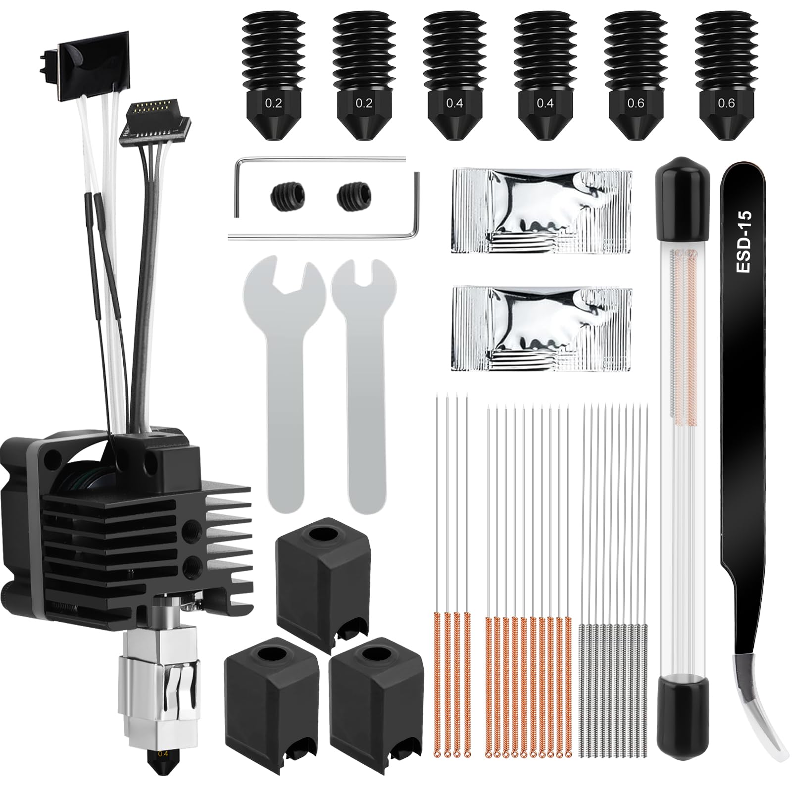 YOTINO P1P, P1S Hotend Kit Complet, Extrudeuse Hot End avec Ventilateur, 0,2/0,4/0,6 mm Buses en Acier Trempé,Chaussette en Silicone, Thermistor, pour Imprimante 3D P1 Series