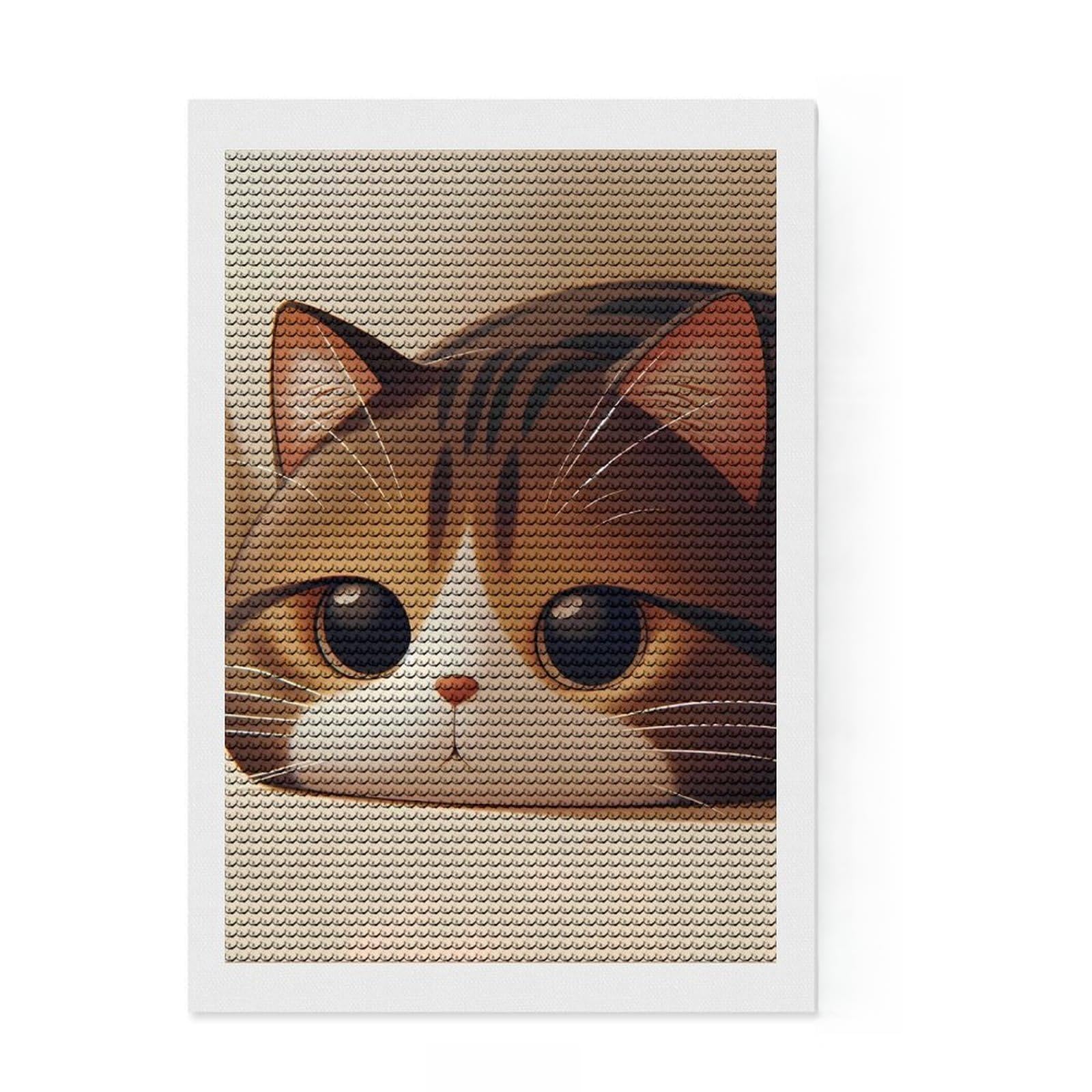 Junmoney Kawaii Kitty Diamond Art Kit 8"x12", Fun Craft Experience, Finish and Display, Office Decor, for Craft Lovers, Printed Canvas