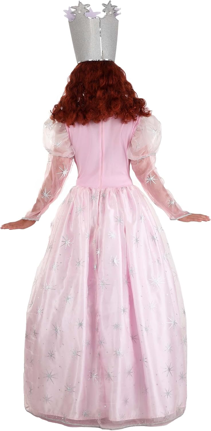 Good Glinda Women's Costume Dress with Bodice, Silver Trim, and Glittery Stars