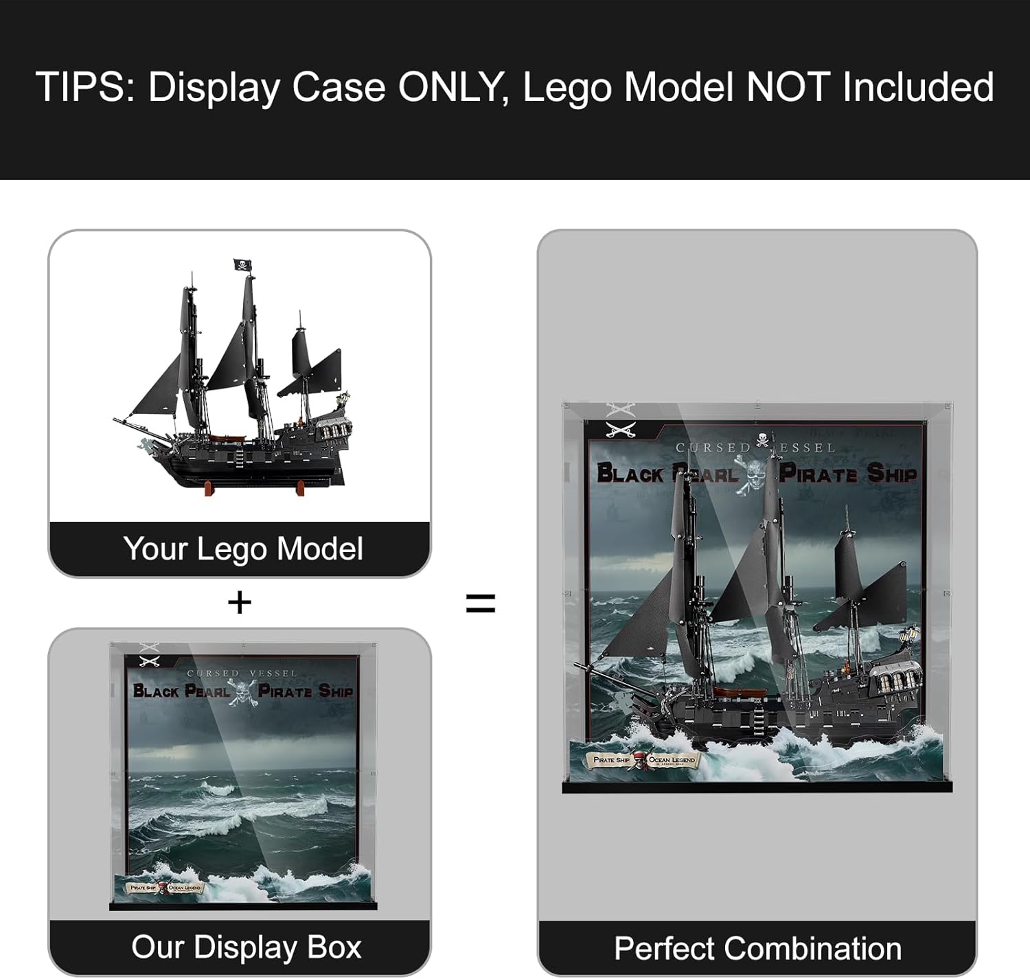 Premium Acrylic Display Case Compatible with Lego Icons Captain Jack Sparrow's Pirate Ship, Clear Dustproof Storage Box for Lego Black Pearl 10365 Set（Model not Included）