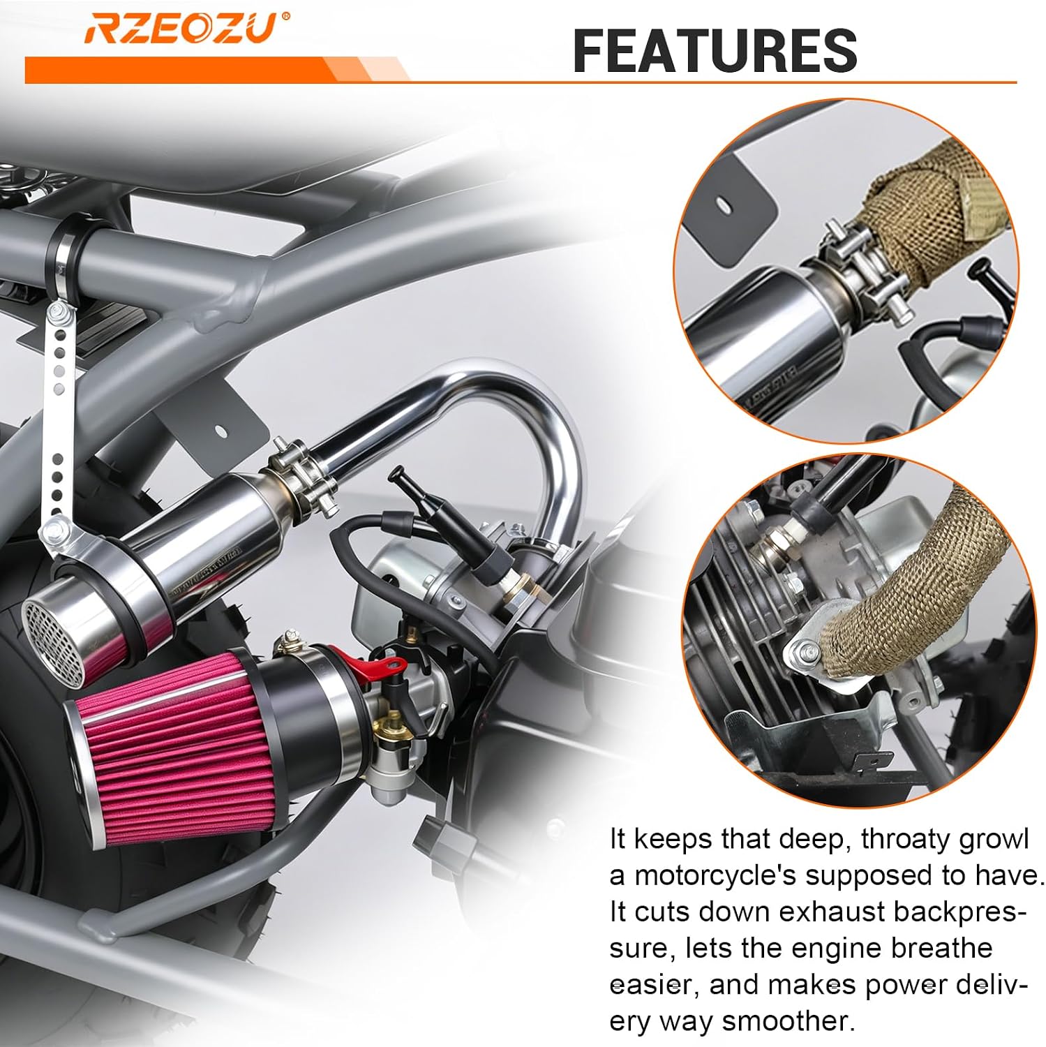 Mini Bike Exhaust Pipe with Slip on Muffler Silencer Kit Compatible with Coleman B200R RB200 B200RSV B200C B200 RT200 Mega Moto 212 Pro B212MX Predator 196cc 200cc 212 Minibike Performance Part