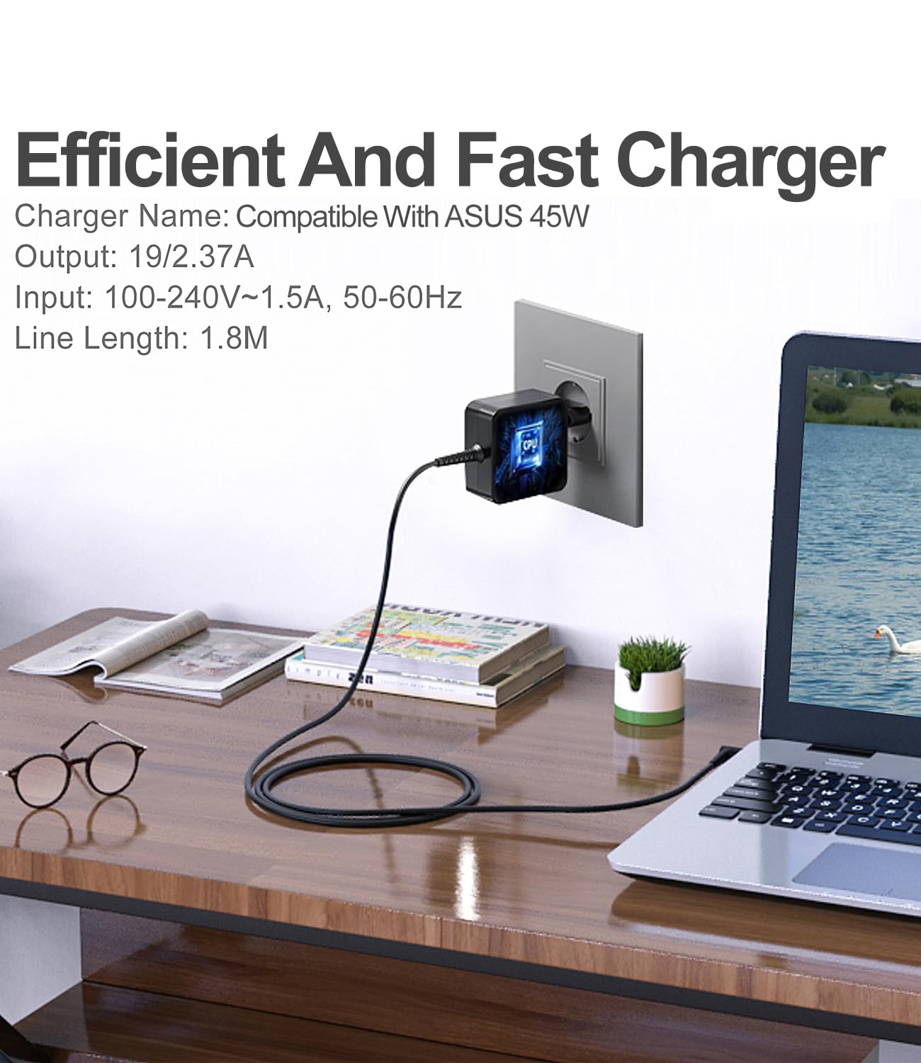 Cluvox Compatible con ASUS 45W PC Caricabatterie Portatile,19V 2.37A Per Vivobook 14 15 S14 S15 X540S X540LA ZenBook UX310 UX330 UX305 Adattatore per Laptop,Connettore:4,0x1,35mm/5,5 * 2,5 mm.