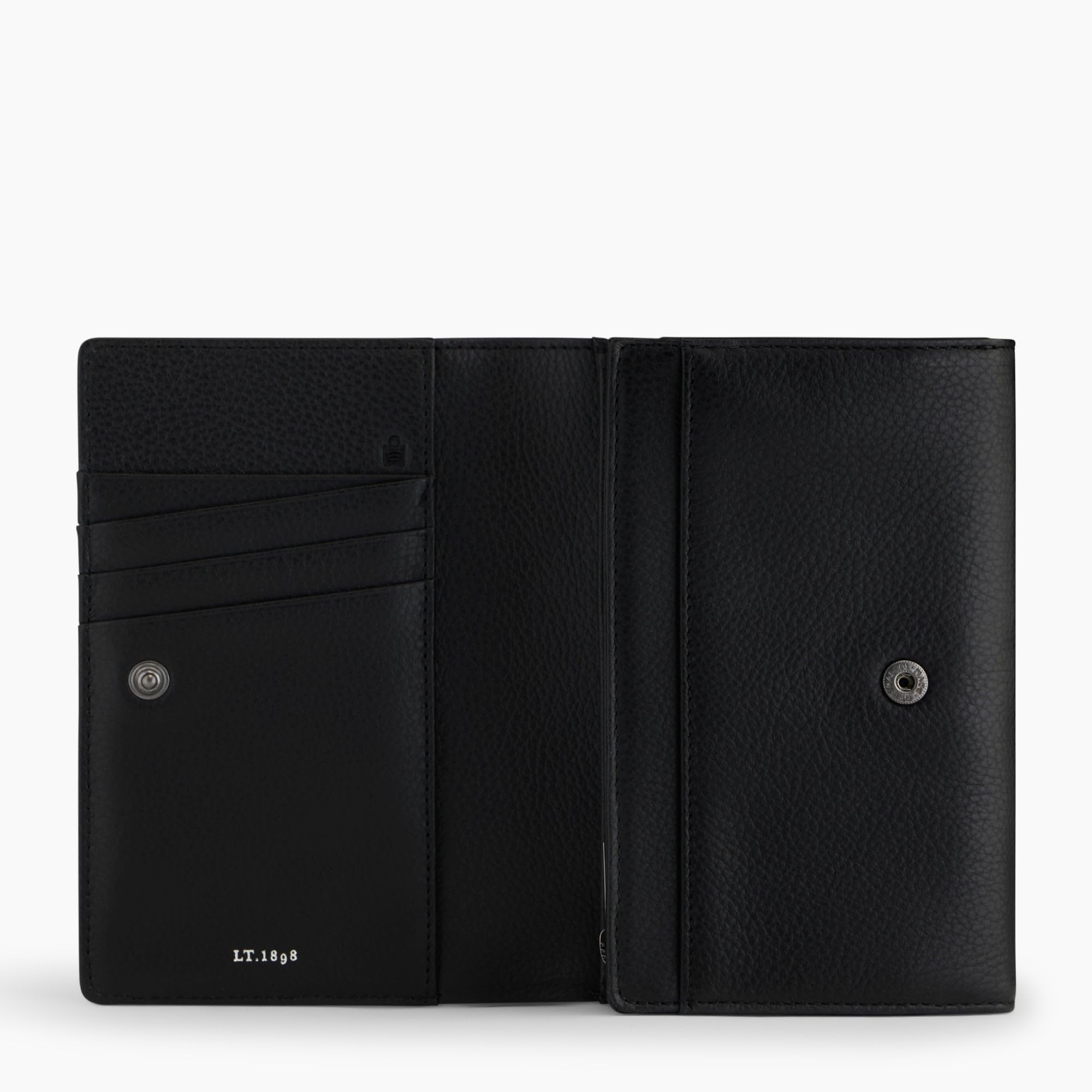Le Tanneur, portefeuille, porte cartes, en cuir grainé, émilie, femme, 4 compartiments cartes, poche billets, 3 poches plates, poche monnaie zippée, anti-rfid, porte billets, fermeture bouton pression