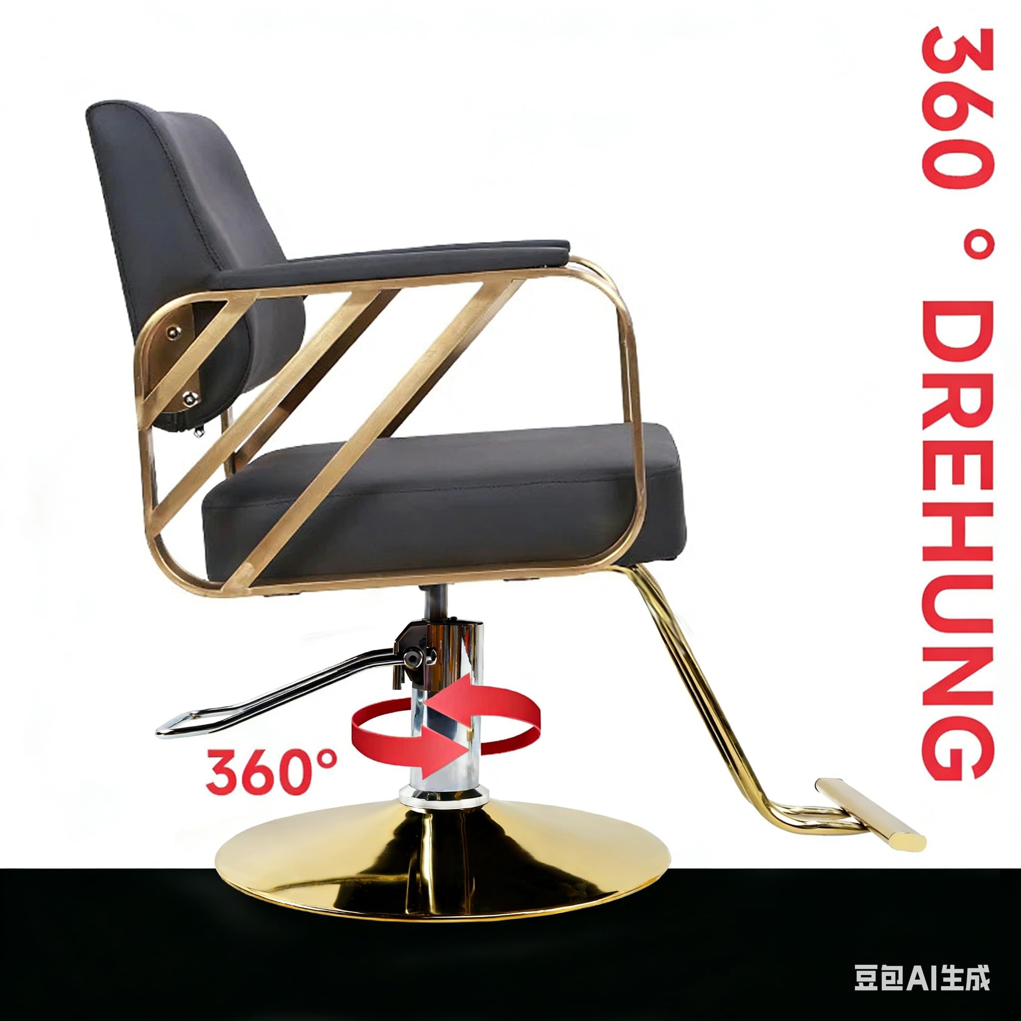 Bruce & Shark Klassischer Friseurstuhl 360° Drehbar Verstellbar Mit Hydraulikpumpe, Edelstahlrahmen, PVC Leder Polster
