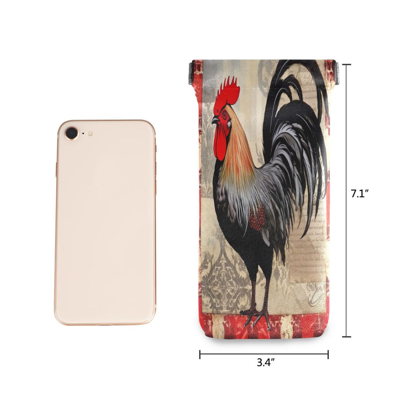 FLildon Rooster Eyeglasses Pouch Squeeze Top Sunglasses Case Soft PU Leather Eyeglass Bag for Men Women